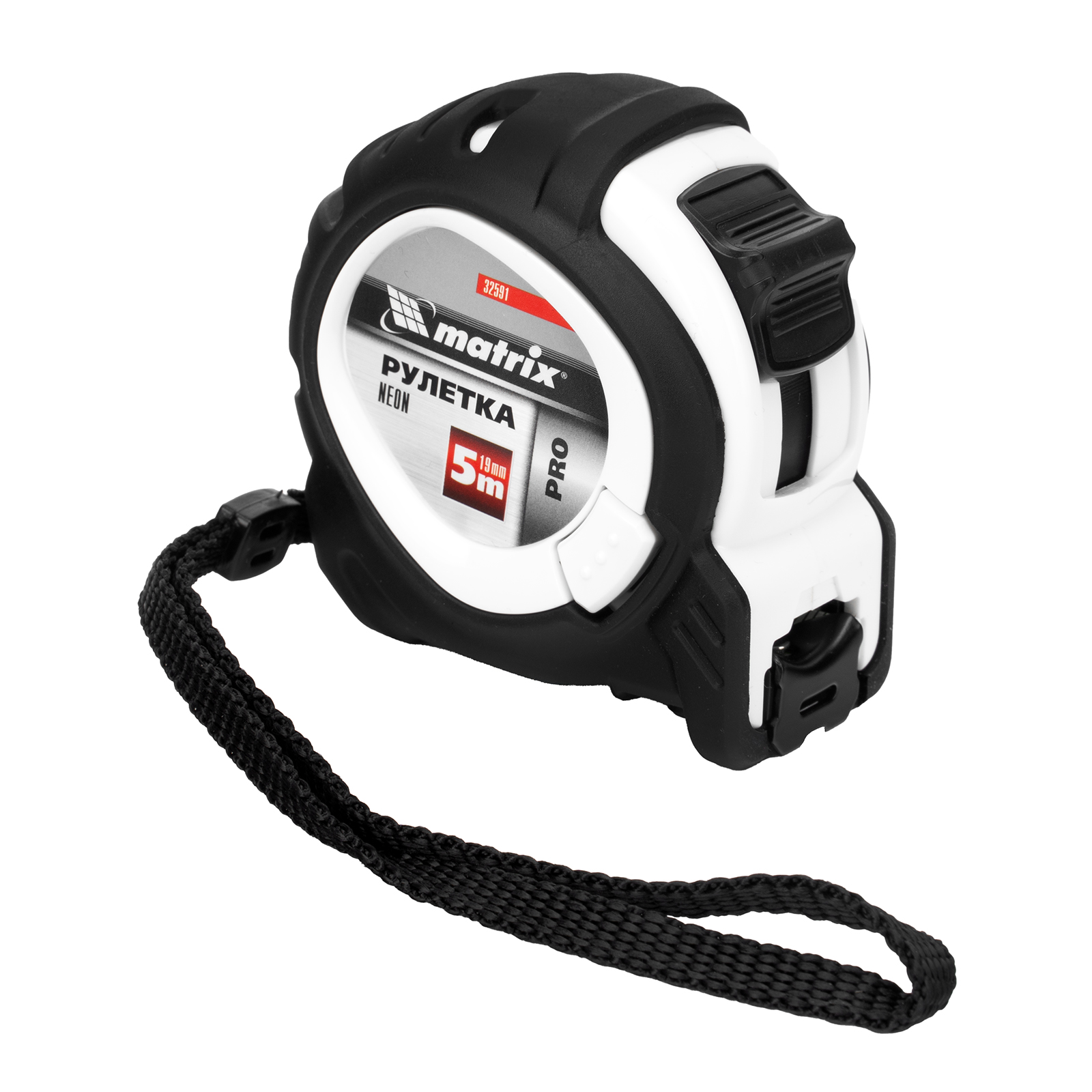 Рулетка Neon, 5 м x 19 мм, обрезиненный корпус, 3 фиксации, PRO