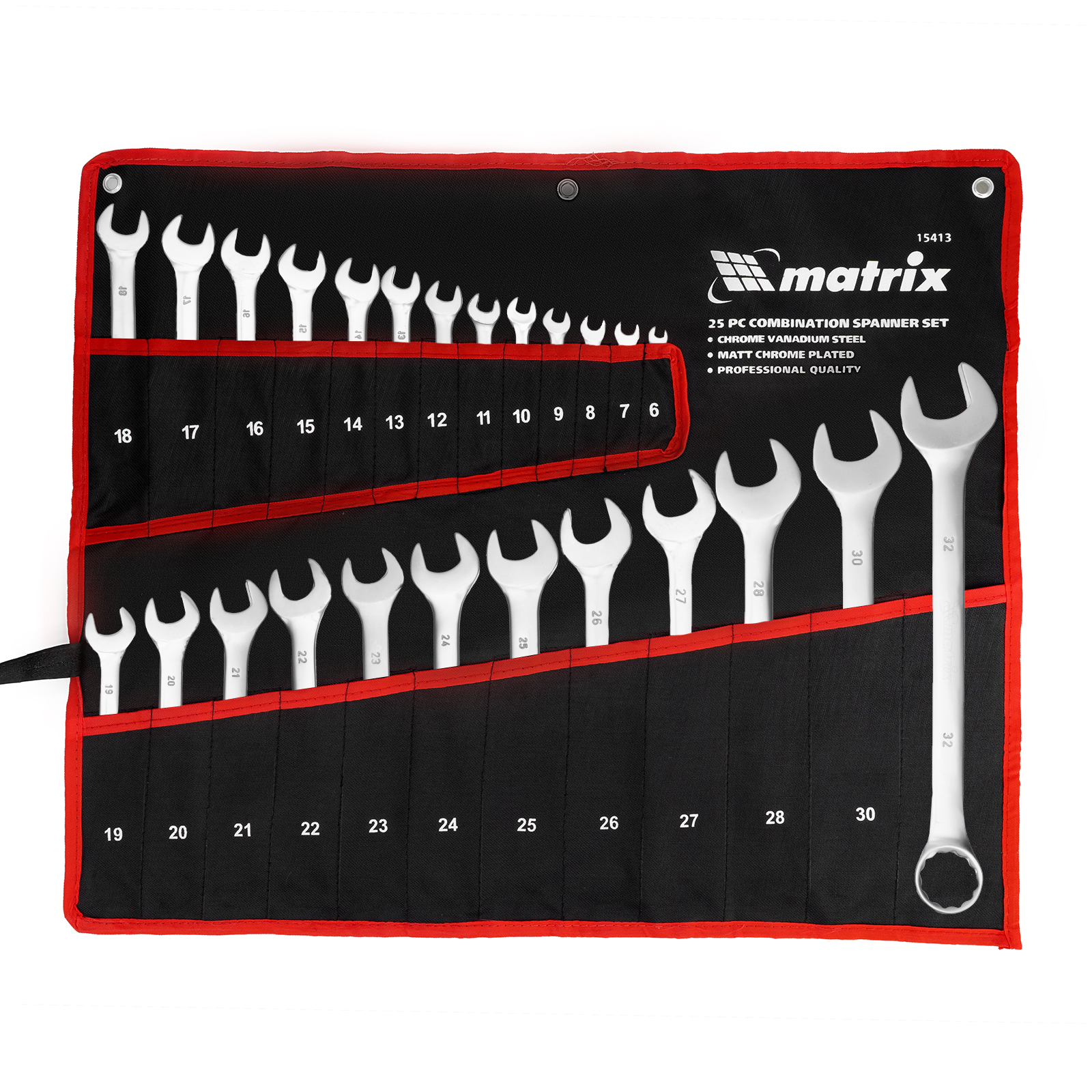 Набор ключей комбинированных, 6 - 32 мм, 25шт., CrV, матовый хром