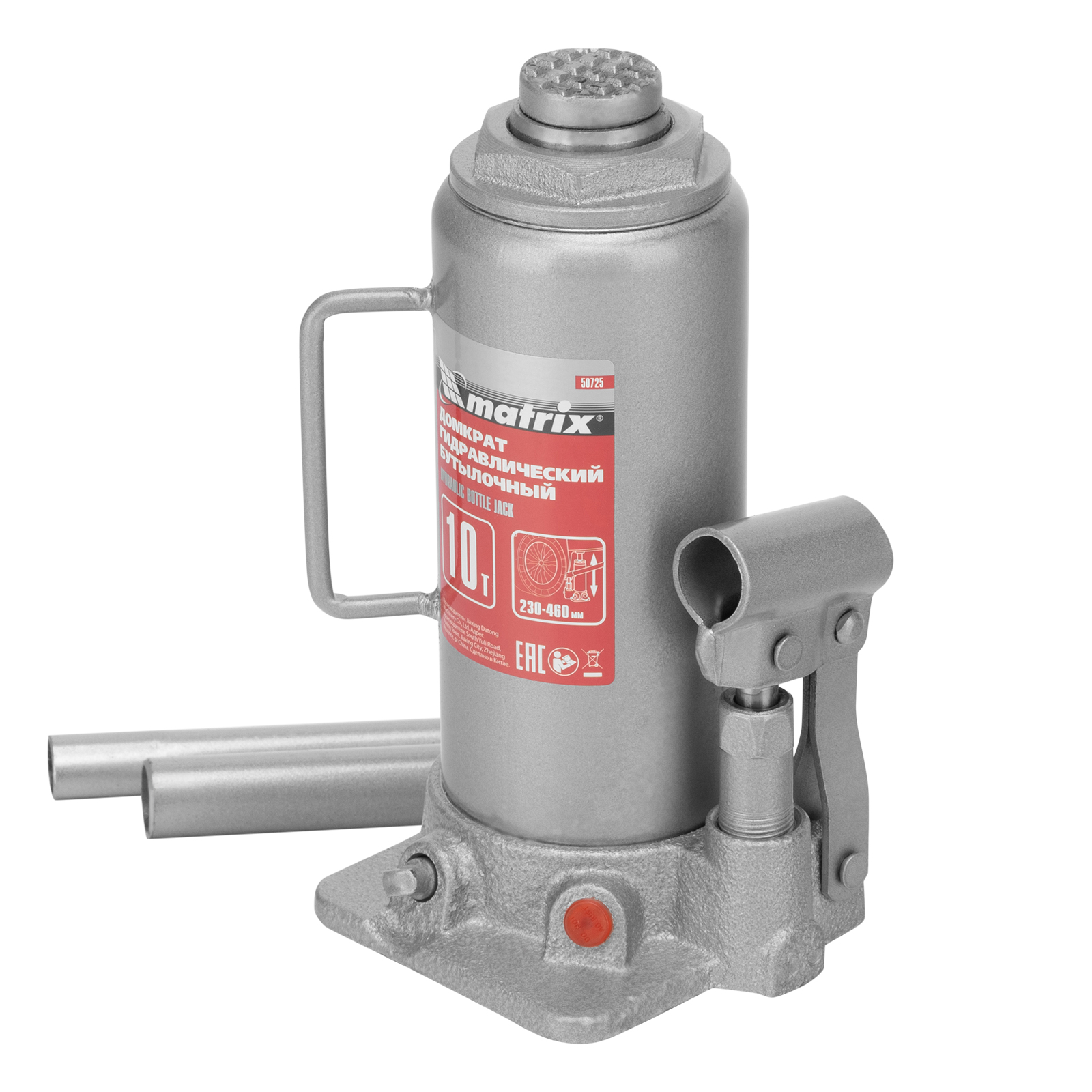 Домкрат гидравлический бутылочный, 10 т, h подъема 230-460 мм