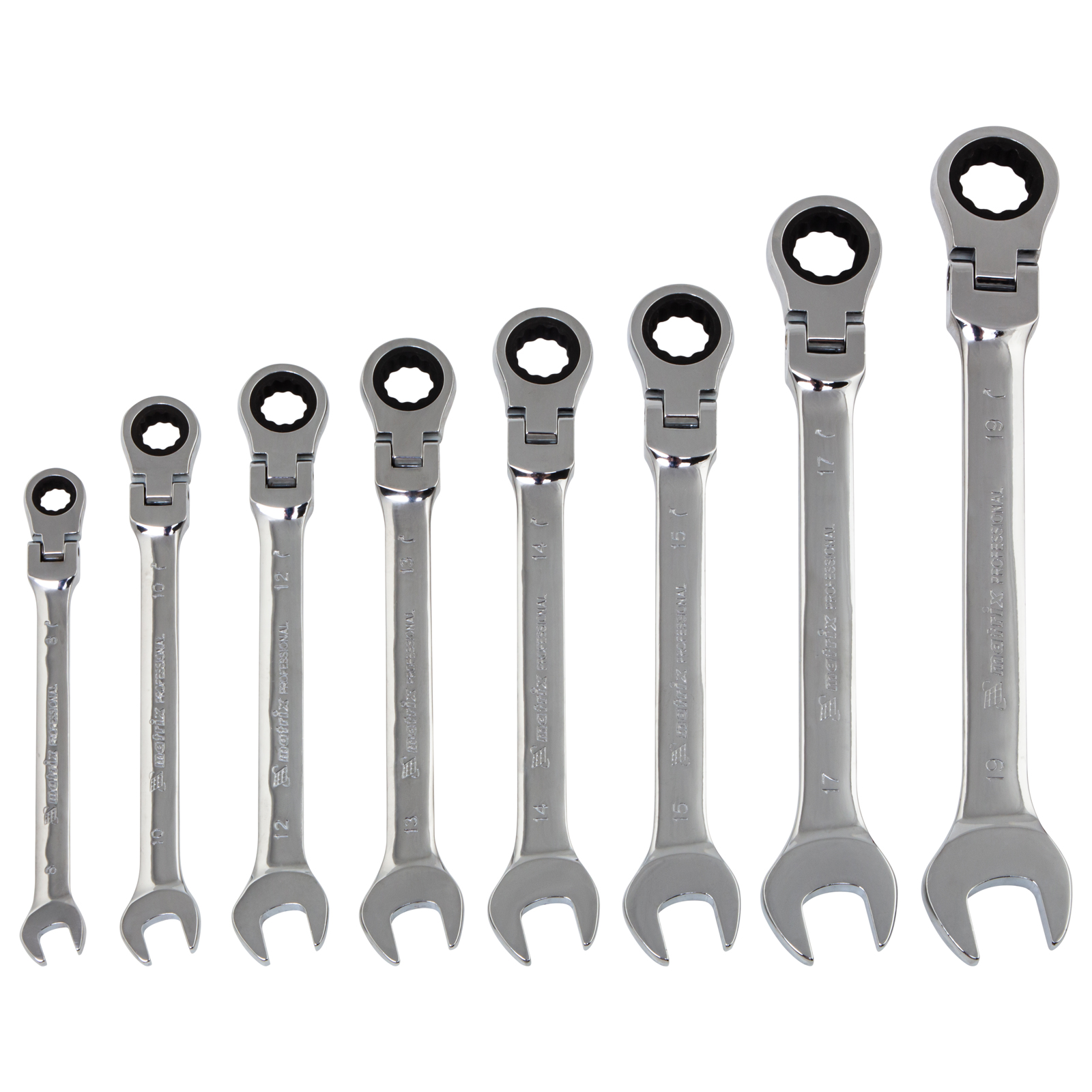 Набор ключей комбинированных трещоточных шарнирных 8-19 мм, 8 шт., CrV