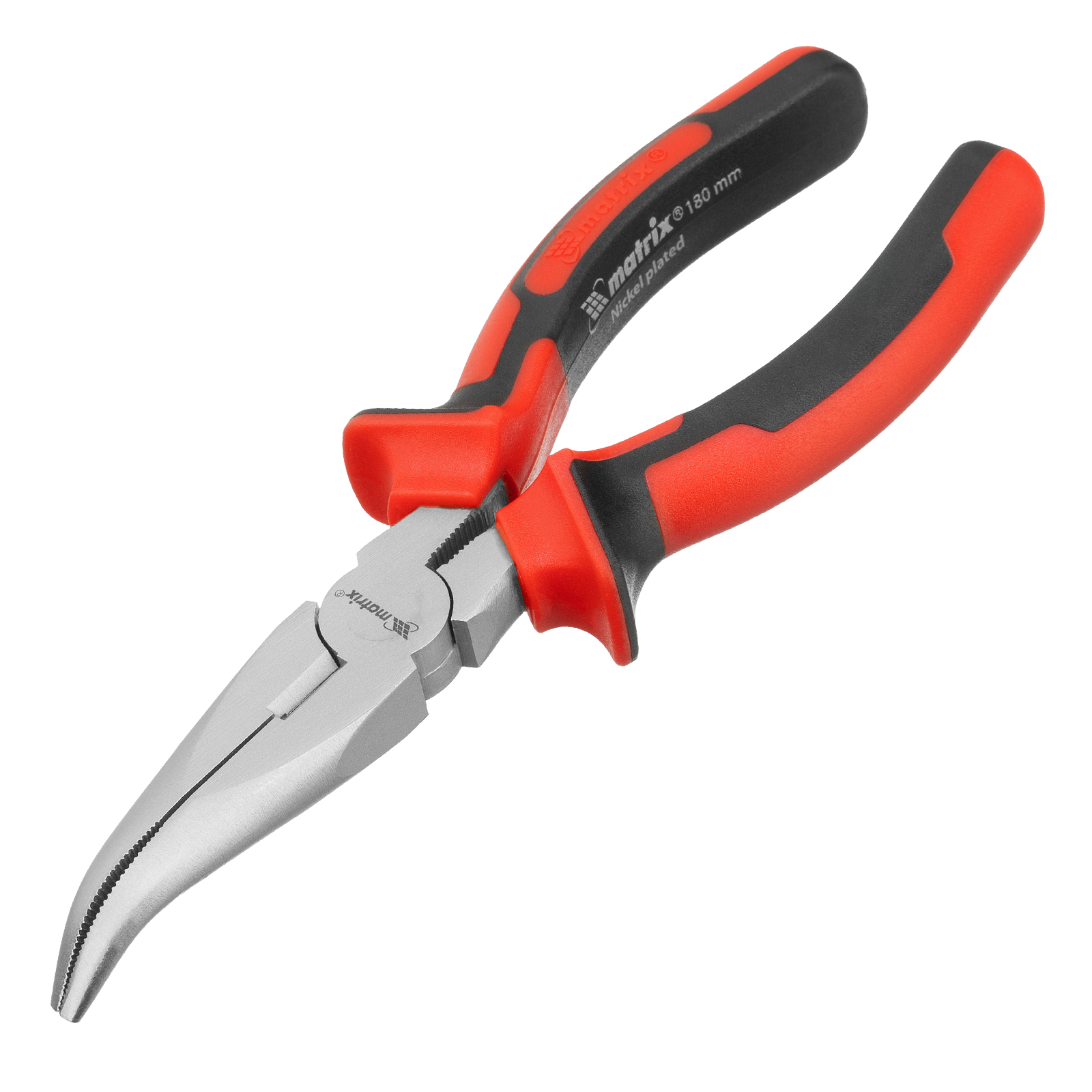 Длинногубцы NICKEL, 180 мм, изогнутые никелированные, двухкомпонентные рукоятки