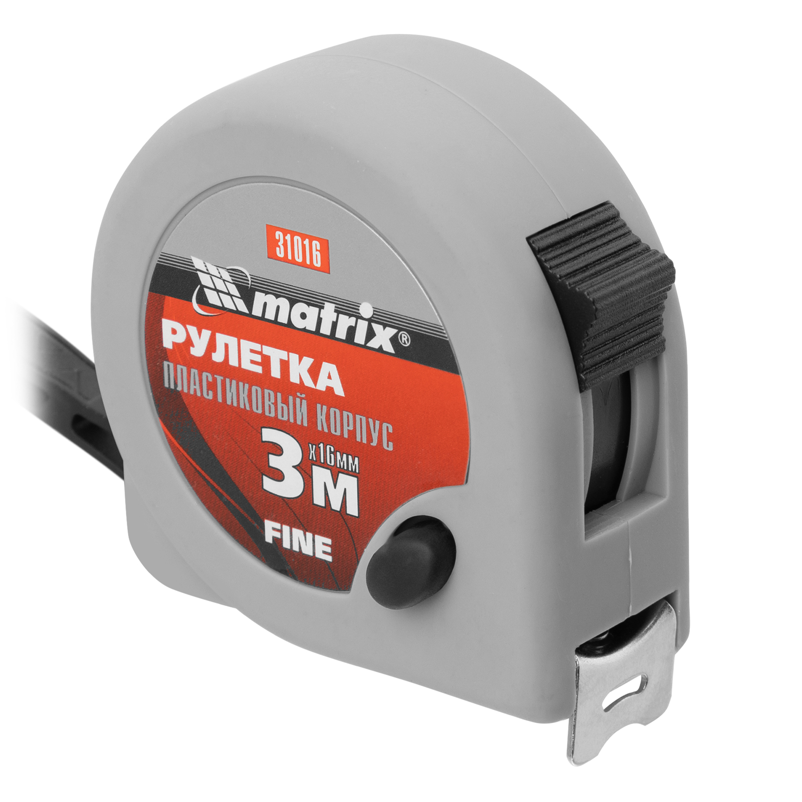 Рулетка Fine, 3 м х 16 мм, пластиковый корпус