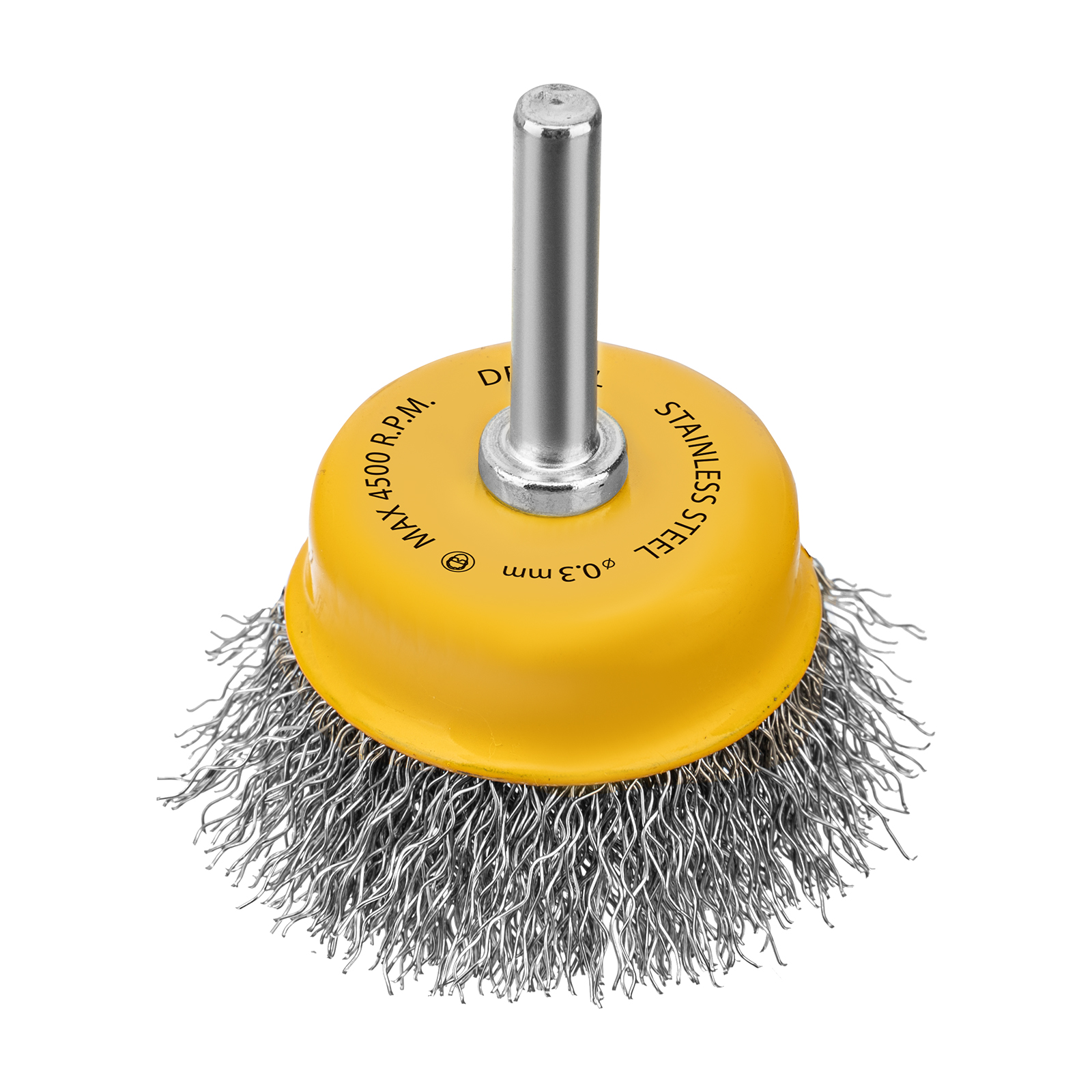 Щетка для дрели, 50 мм, Чашка, со шпилькой, нержавеющая витая проволока