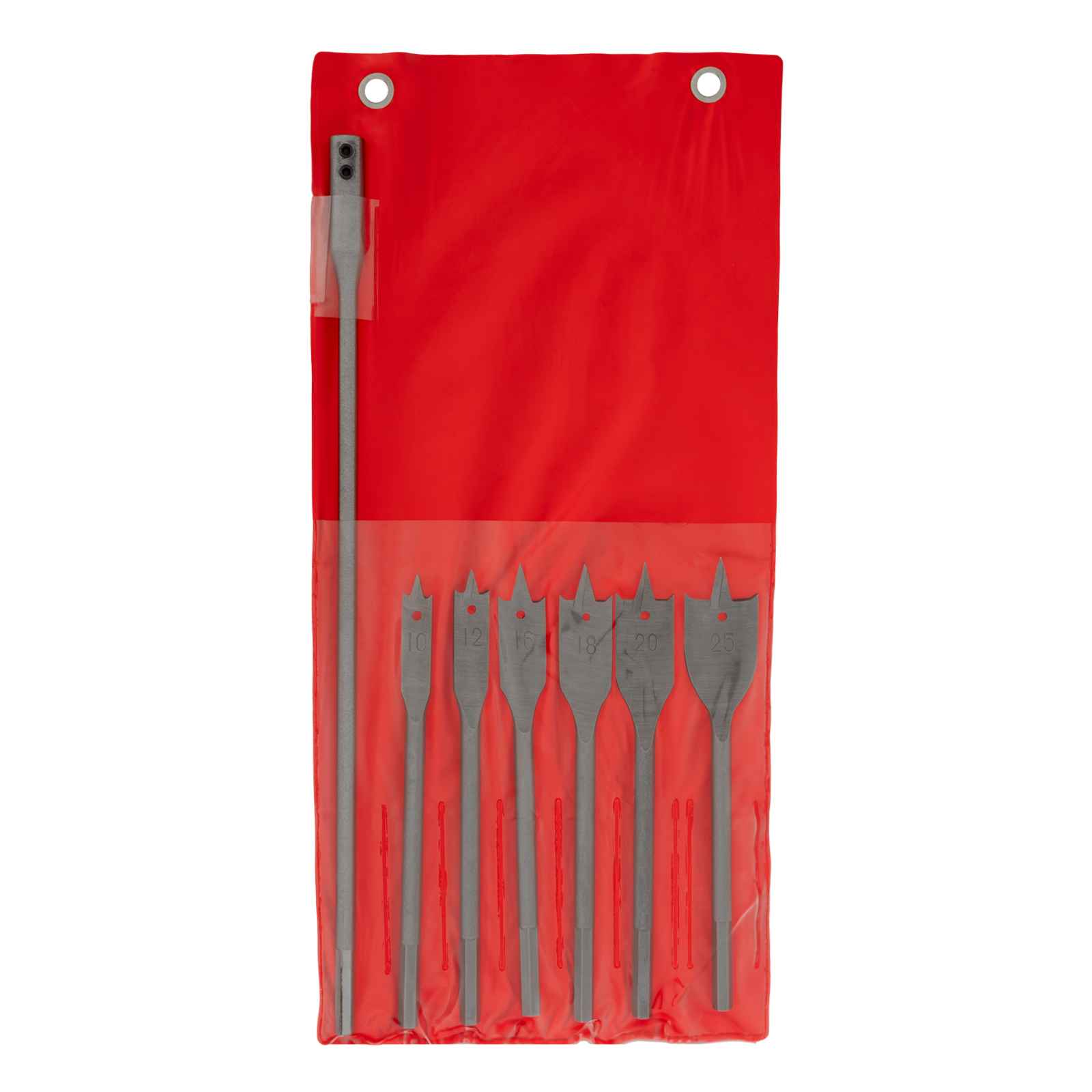 Набор сверл перовых по дереву, 10-12-16-18-20-25 мм, 6 шт., удлинитель 300 мм