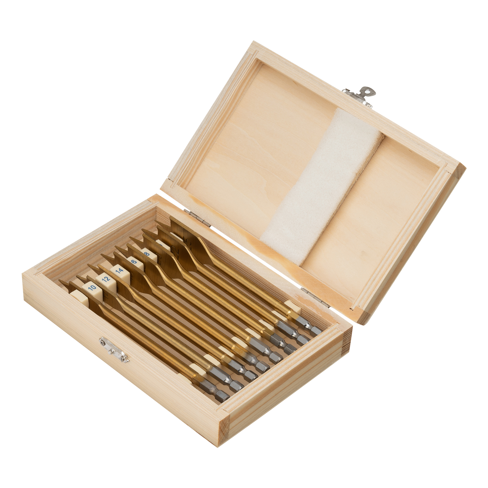 Набор сверл перовых по дереву, 10-12-14-16-18-20-22-25 мм, 8 шт., дерев. кейс