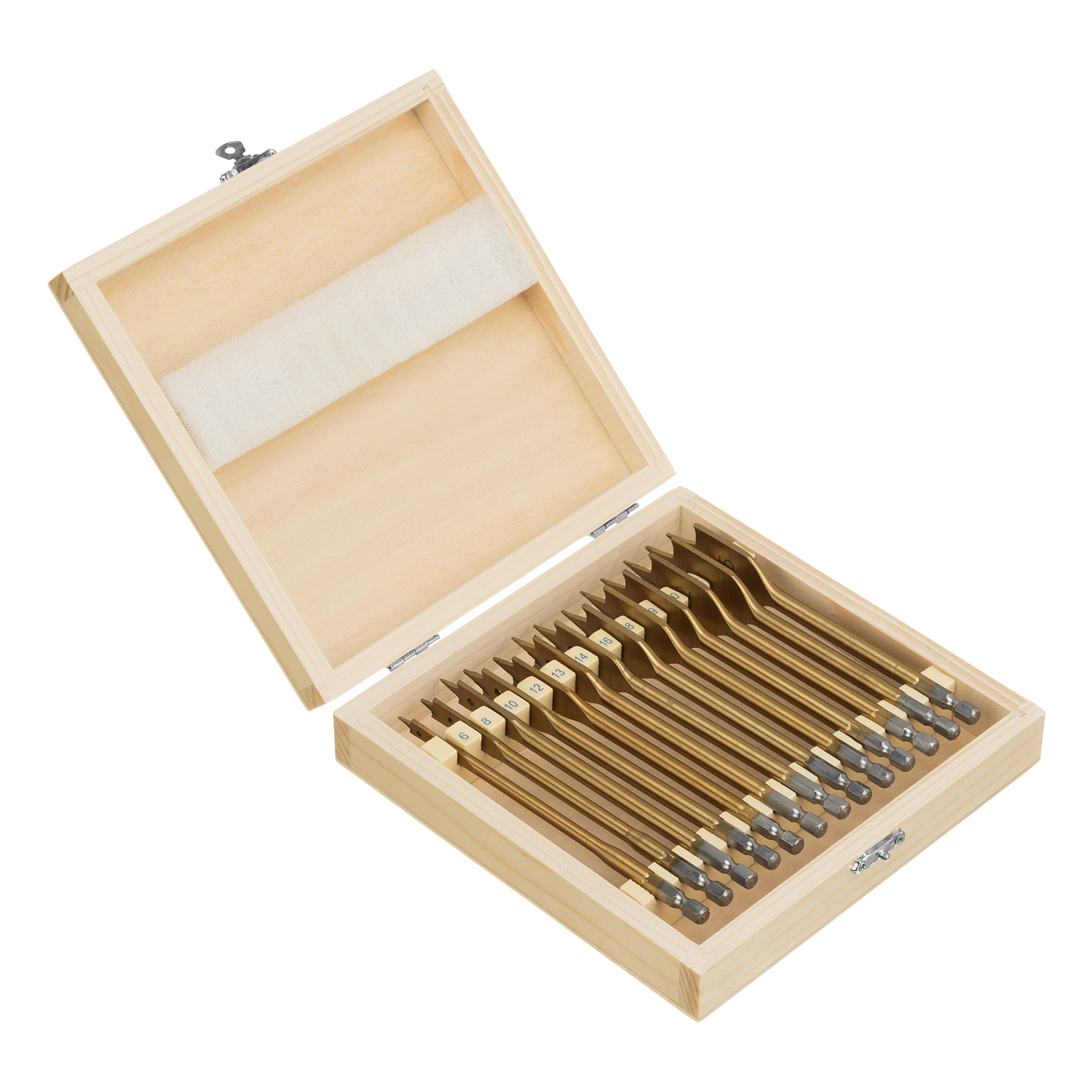 Набор сверл перовых по дереву, 6-8-10-12-13-14-16-18-19-20-22-24-25 мм, 13 шт., дерев. кейс