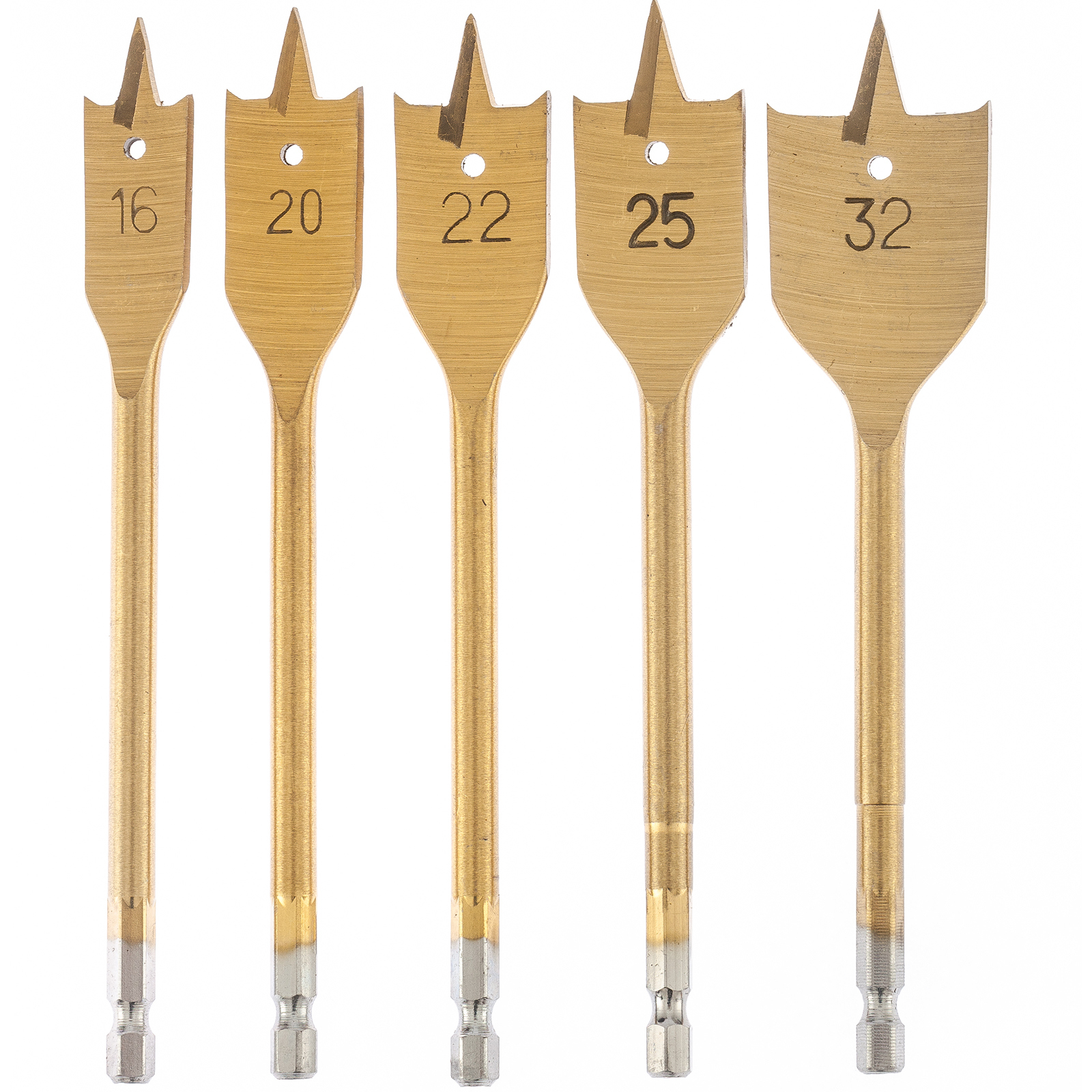Набор сверл перовых по дереву, 16-20-22-25-32 мм, 5 шт., пластик. кейс