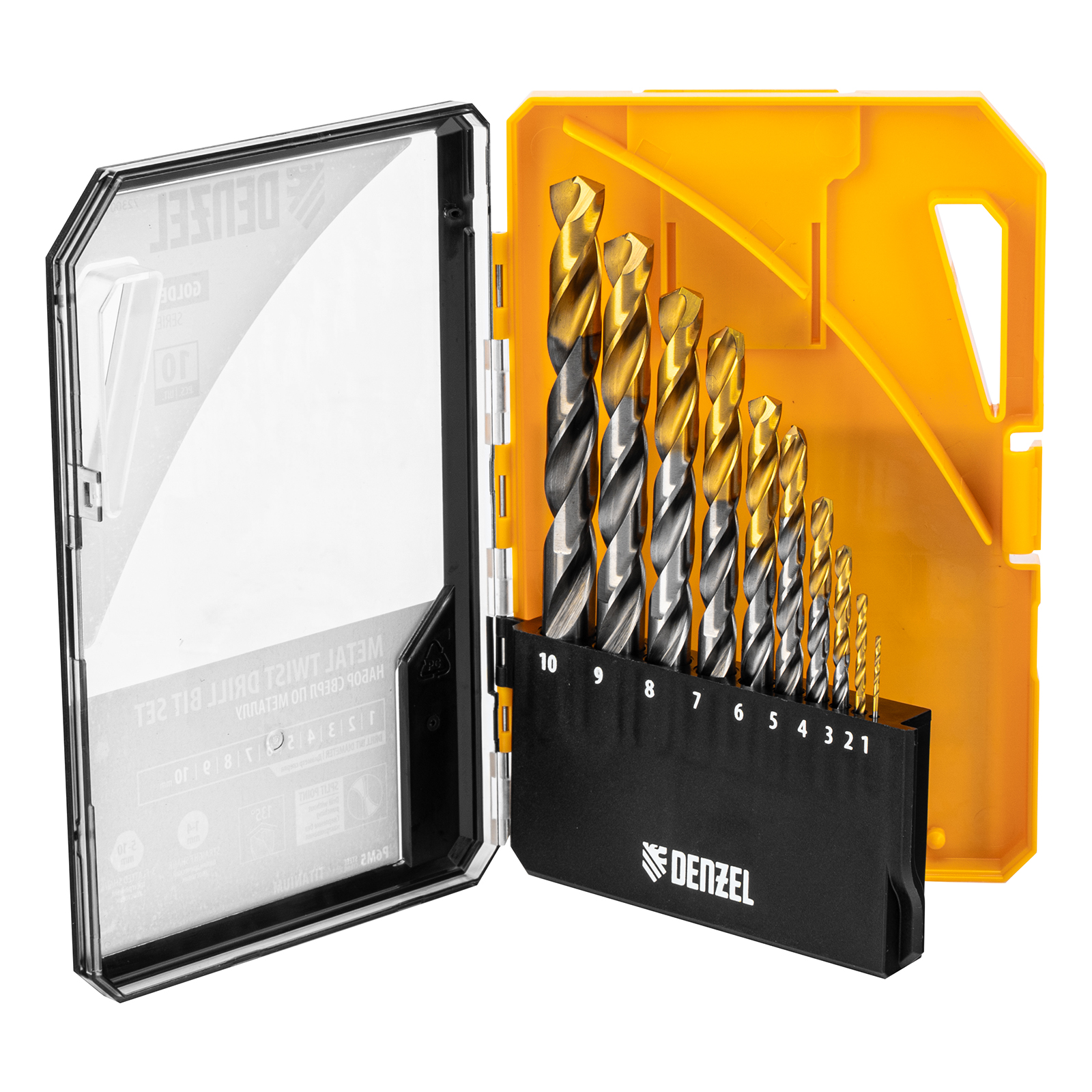 Набор сверл по металлу, 1-10 мм, Р6М5-TiN, Golden Tip, 10 шт