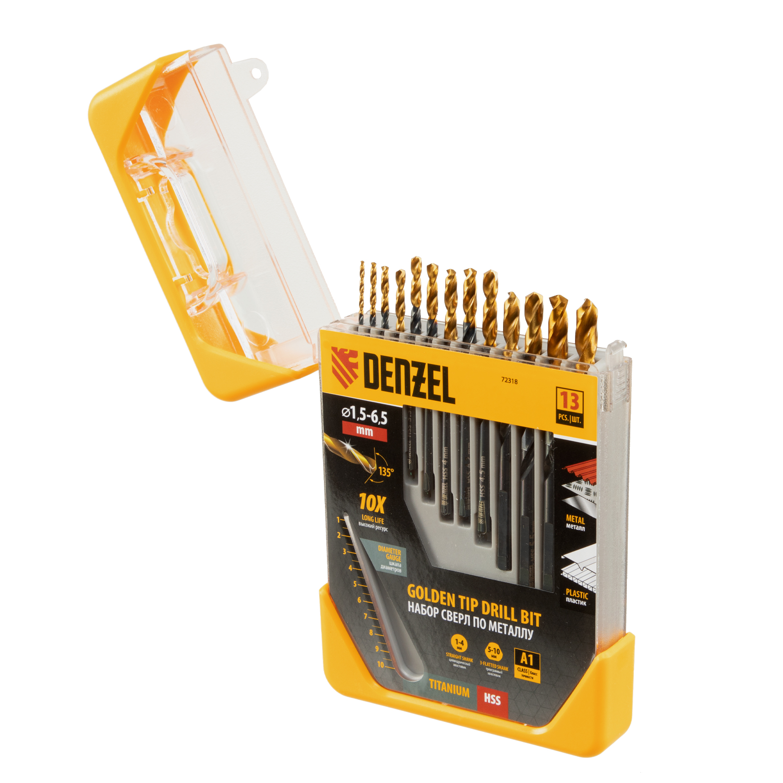 Набор сверл по металлу, 1,5-6,5 мм, HSS-Tin, Golden Tip, 13 шт
