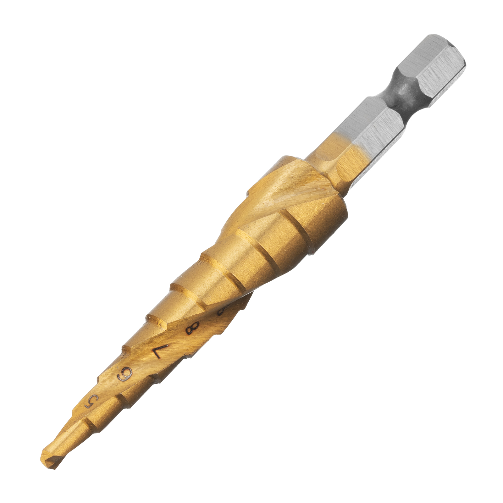 Сверло ступенчатое,4-5-6-7-8-9-10-11-12 мм, HSS, спиральный проф., шестигр. хвостовик