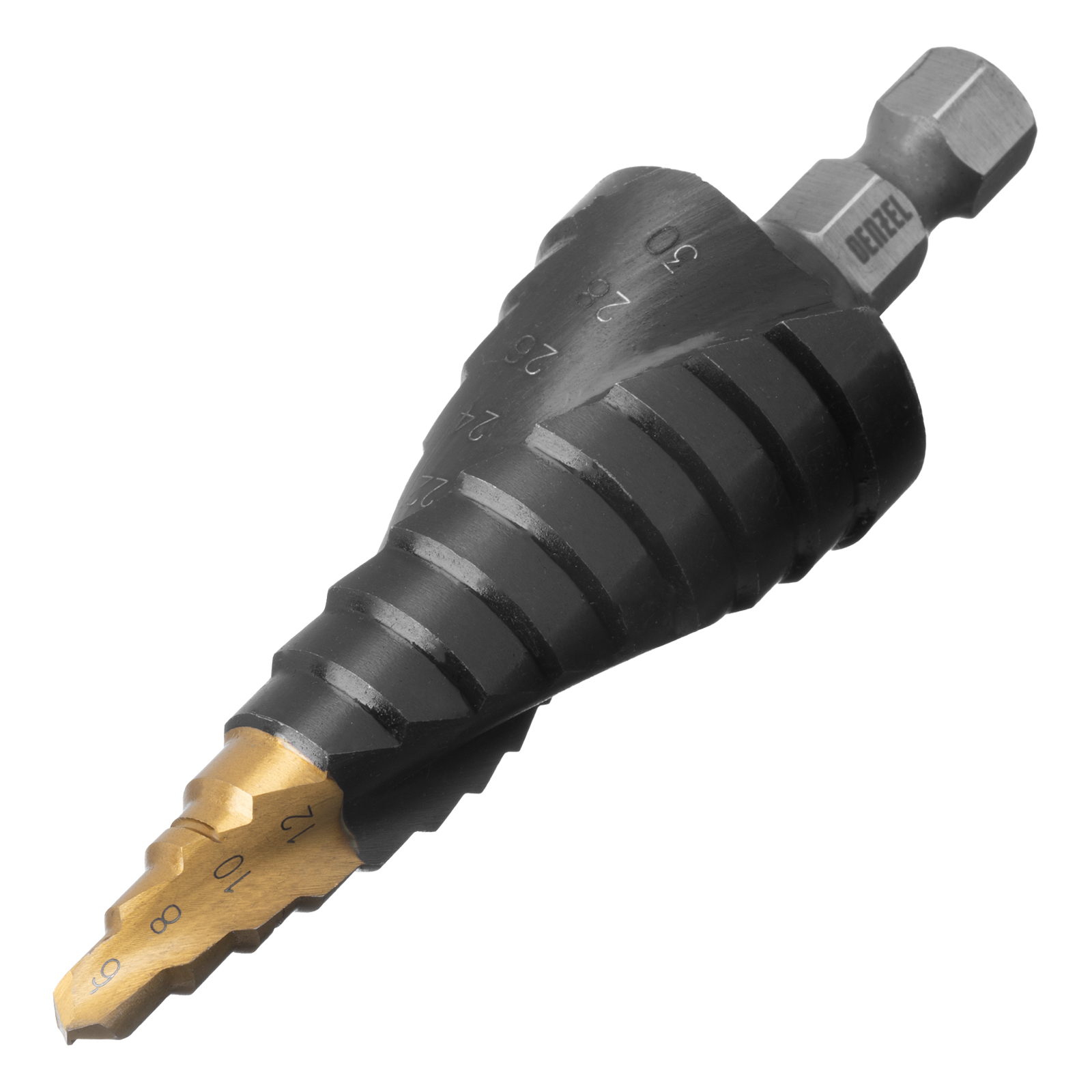 Сверло ступенчатое, 6-8-10-12-14-16-18-20-22-24-26-28-30мм, Р6М5, 6-гр. хвостовик