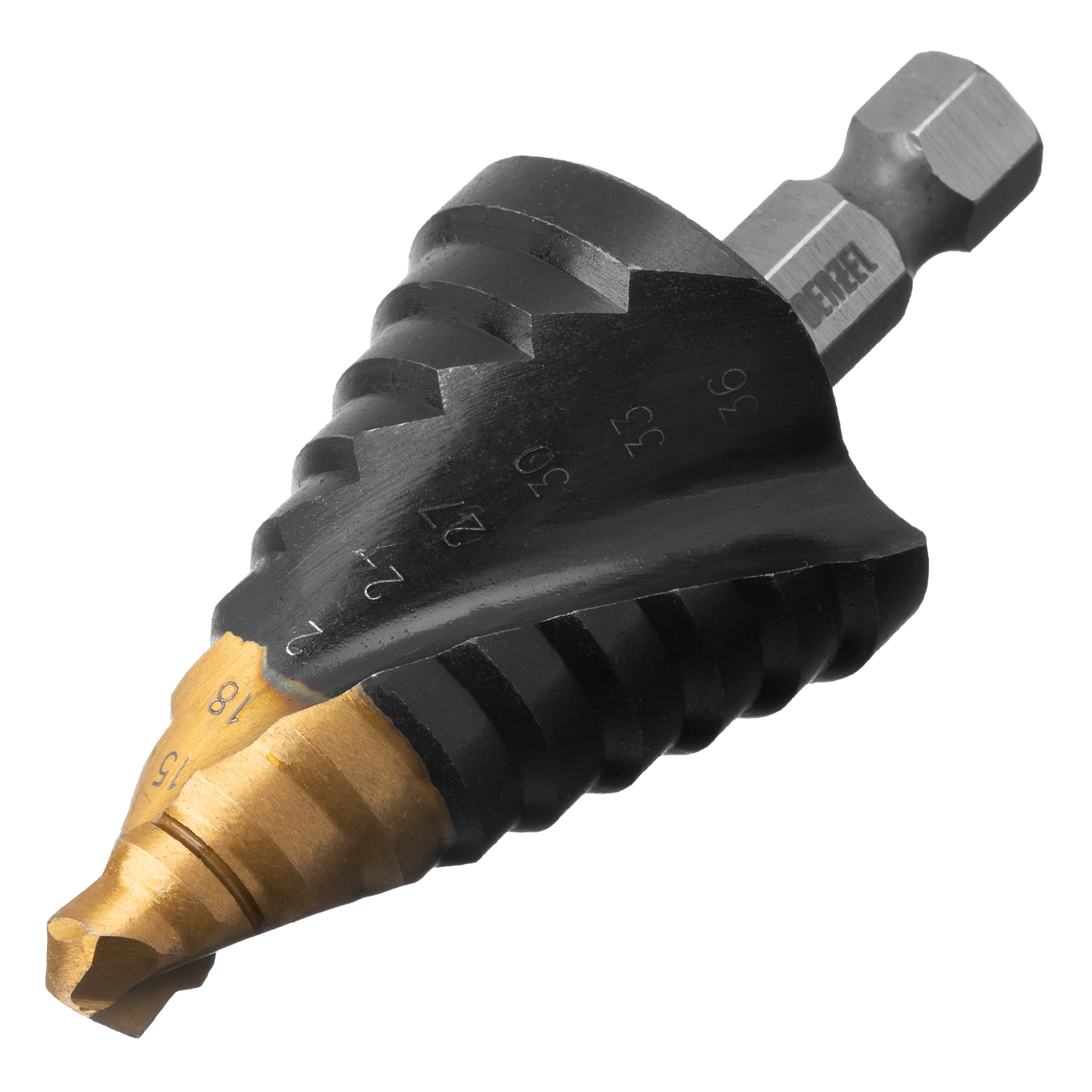 Сверло ступенчатое, 9-12-15-18-21-24-27-30-33-36 мм, Р6М5, 6-гр. хвостовик