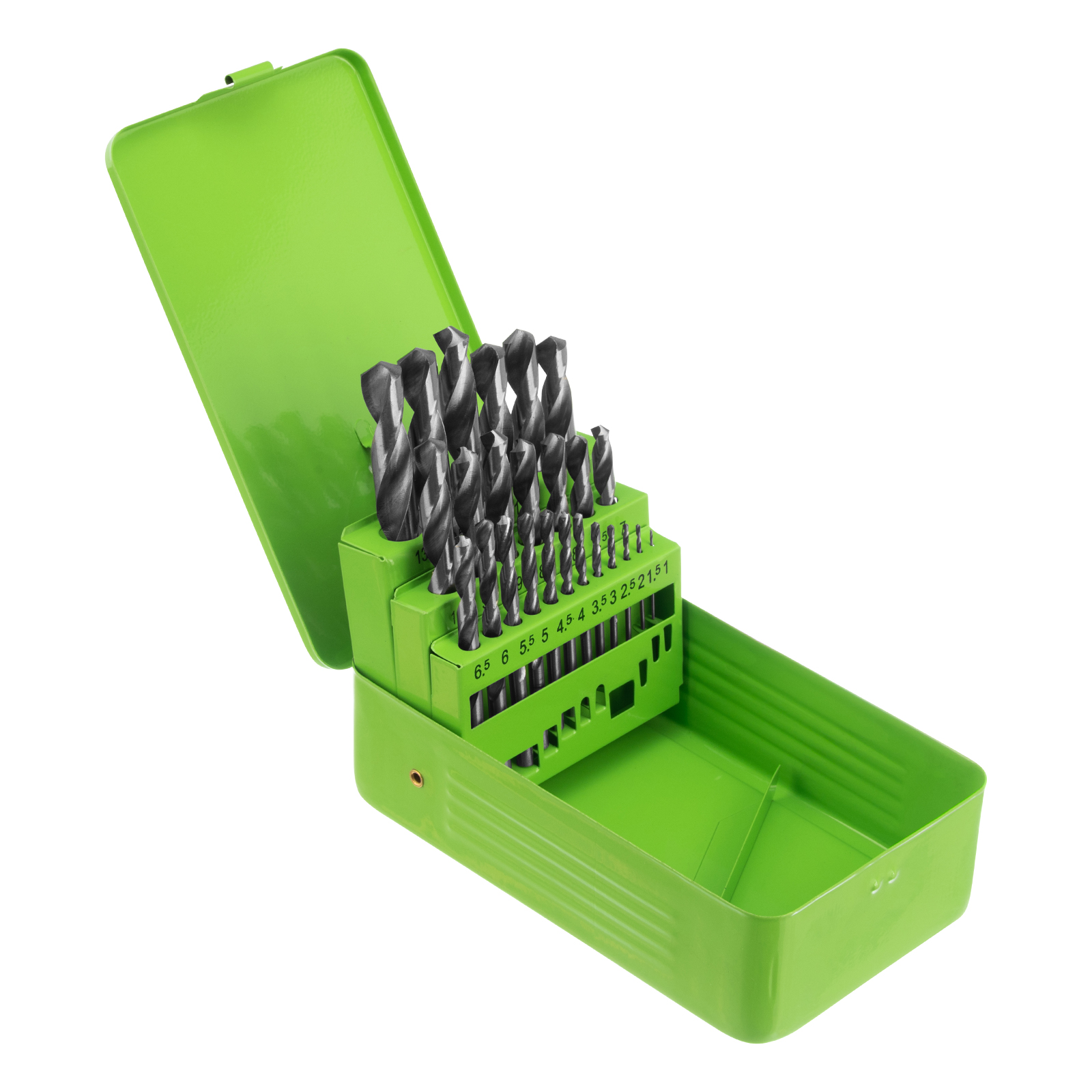 Набор сверл по металлу, 1-13 мм (через 0,5 мм), 25 шт., HSS, в металлической коробке