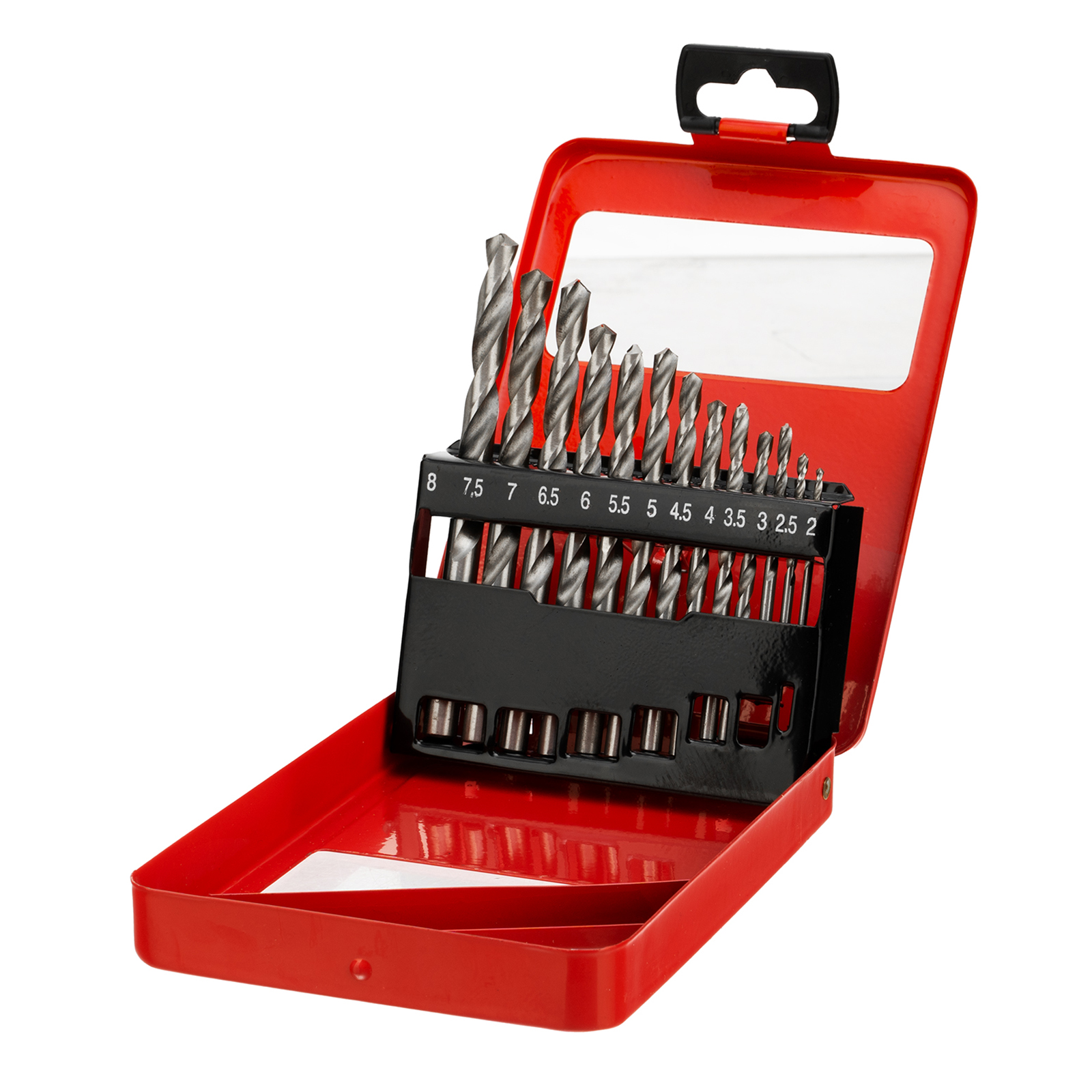 Набор сверл по металлу, 2-8 мм (через 0,5 мм), HSS, 13 шт., метал. коробка цил. хвостовик