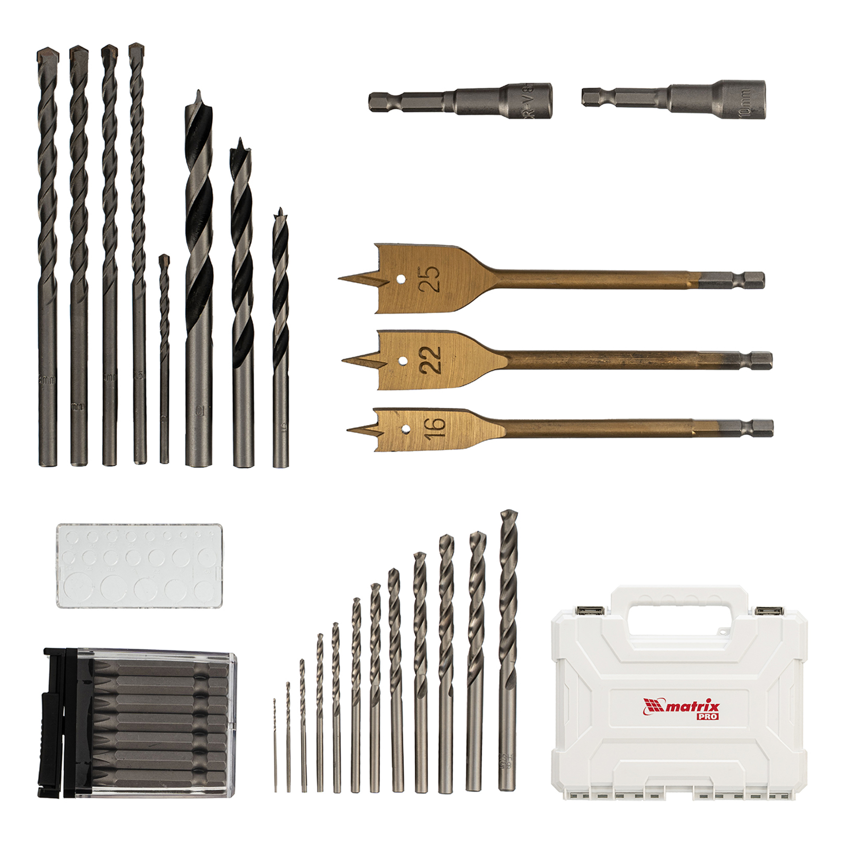 Набор сверл комб.,мет.1-6,5мм,бет.4-8мм,дер.4-10мм,перк, бит.20шт,адап,гол.2шт,зенк,50пр.