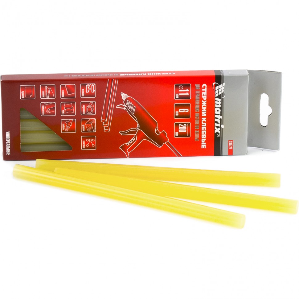 Стержни клеевые, 11 x 200 мм, желтые, 6 шт.
