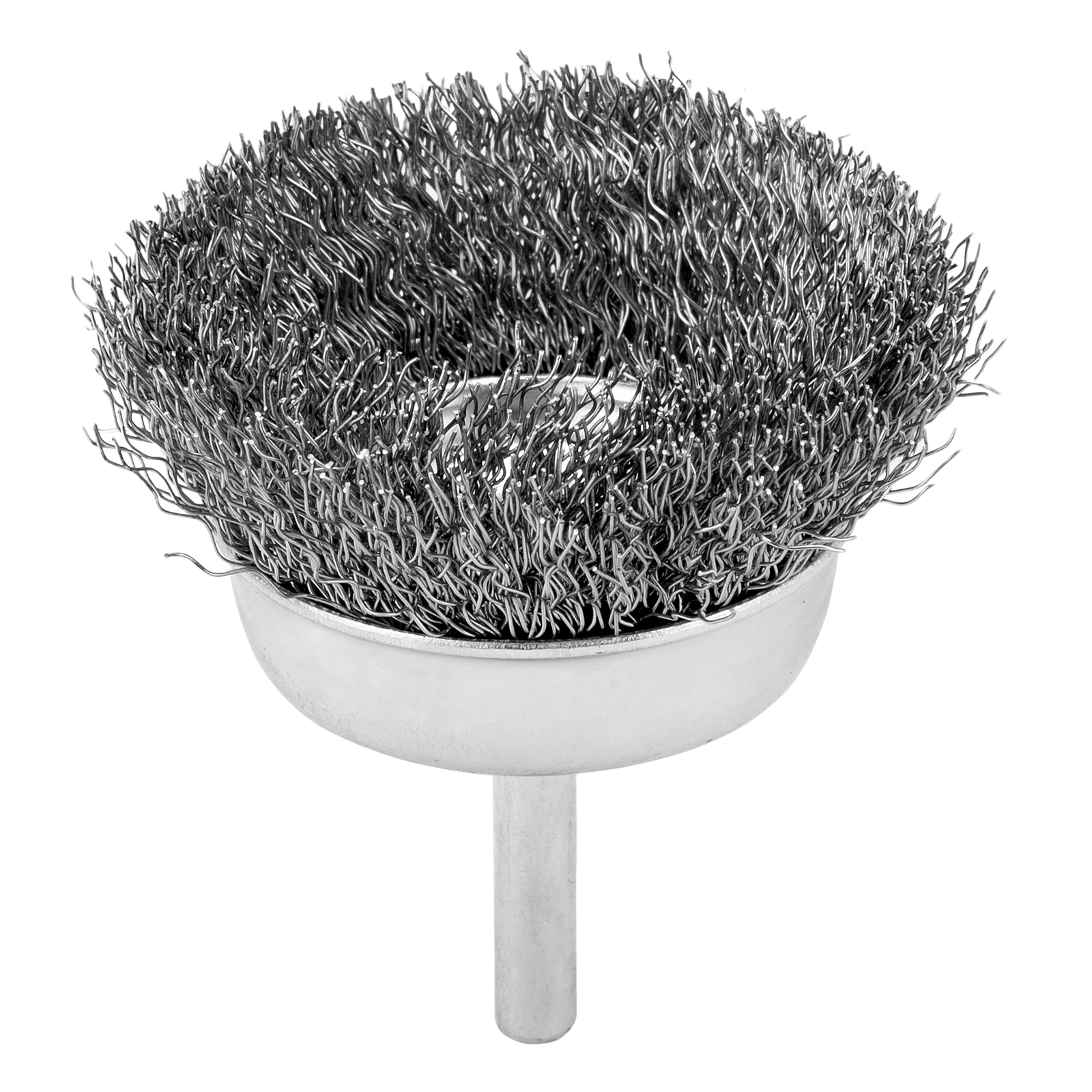 Щетка для дрели, 65 мм, чашка со шпилькой, витая проволока 0,3 мм