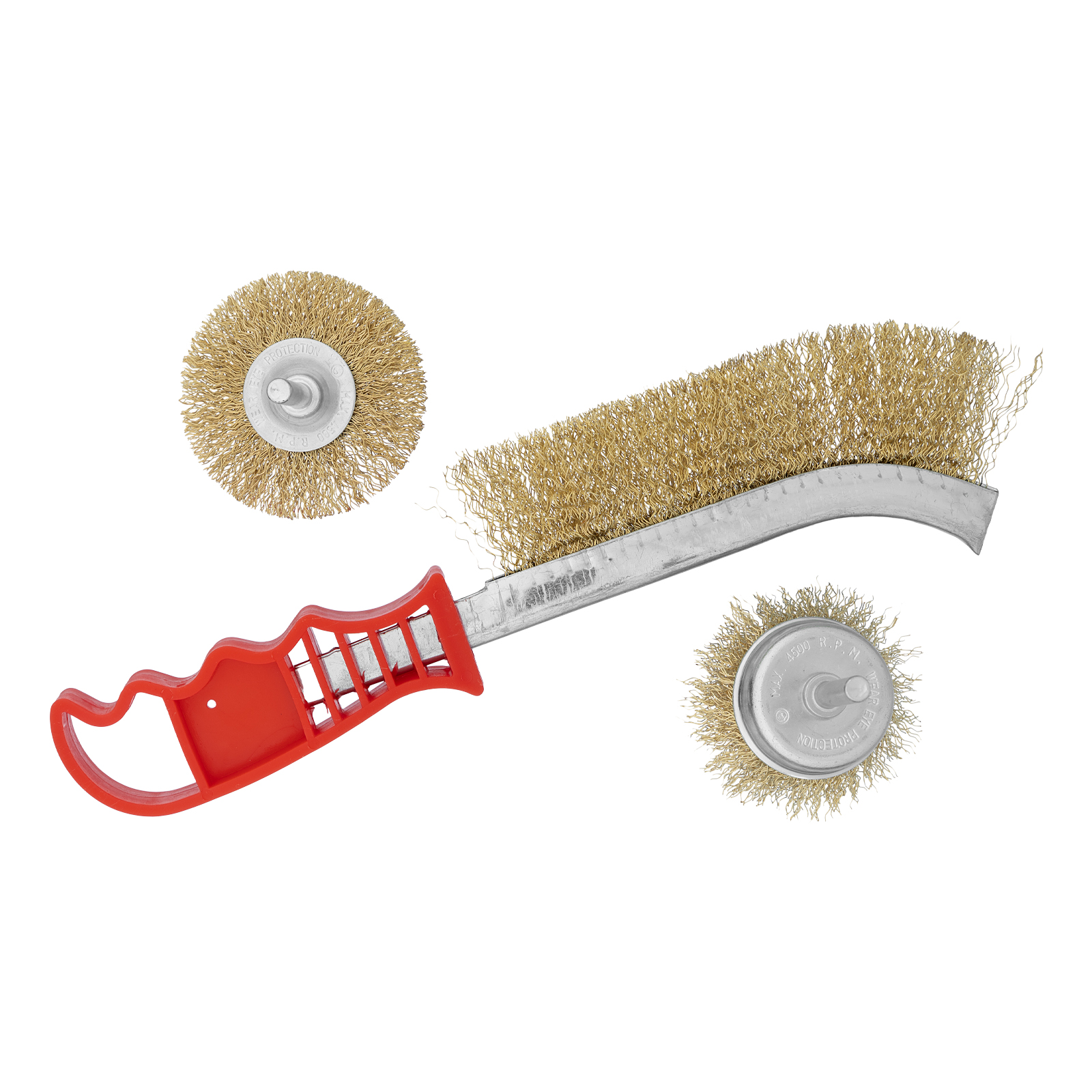 Набор щеток для дрели, 3 шт., 1 Плоская 65 мм, 1 Чашка 50 мм, со шпильками, ручная мет.