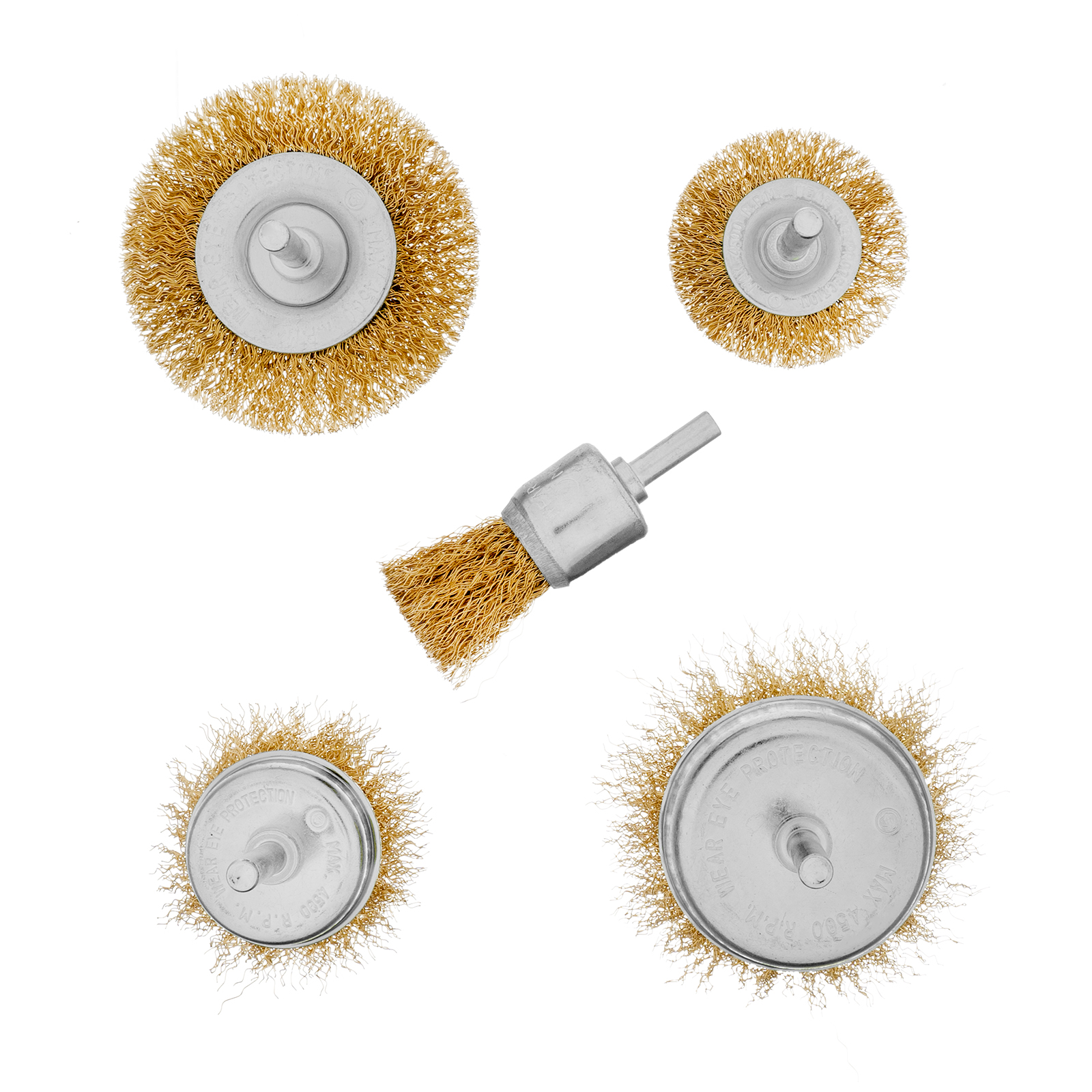 Набор щеток для дрели, 5 шт., 2 Плоские 50-75 мм, 3 Чашки 25-50-75 мм, со шпильками