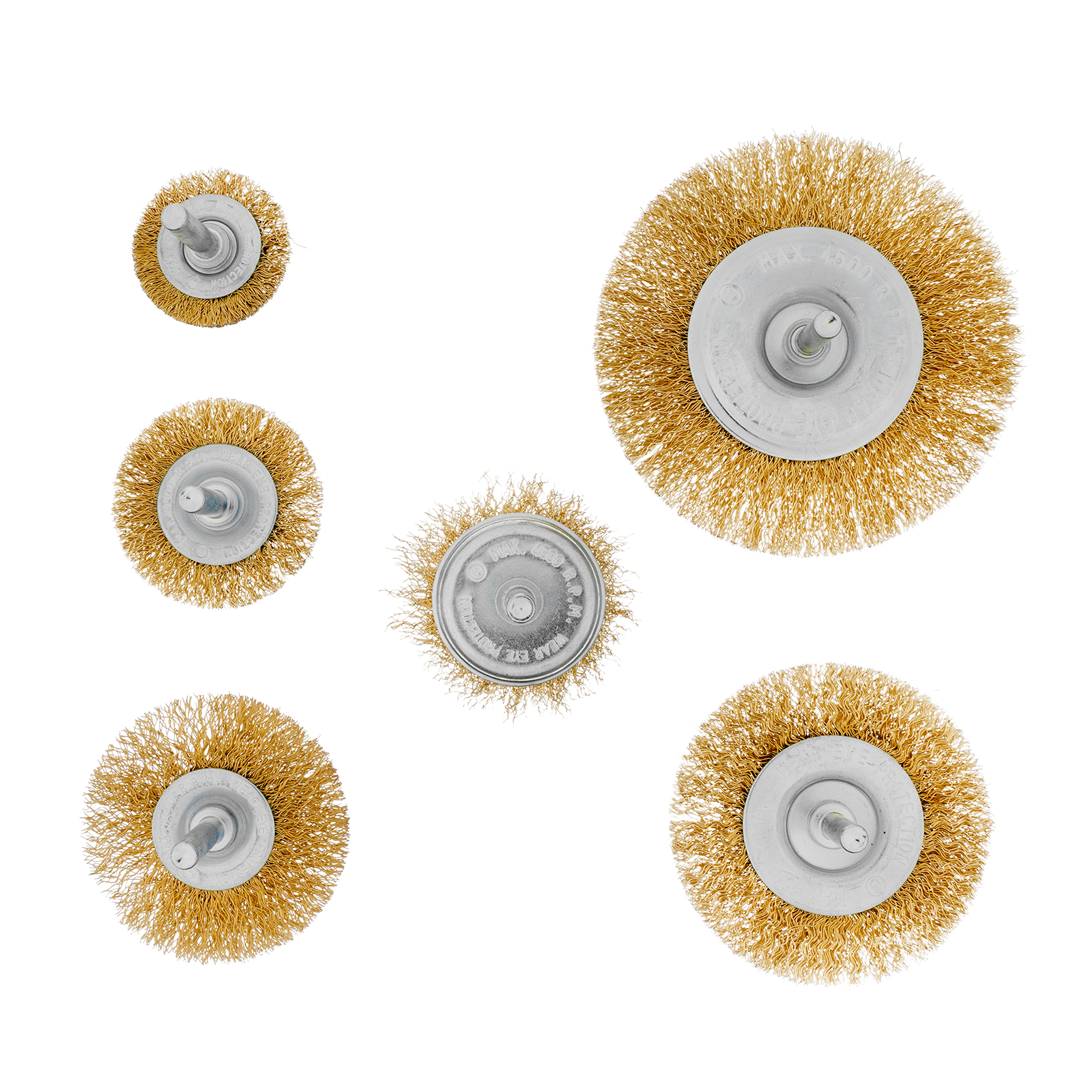 Набор щеток для дрели, 6 шт., 5 Плоских 40-50-65-75-100 мм, 1 Чашка 50 мм, со шпильками