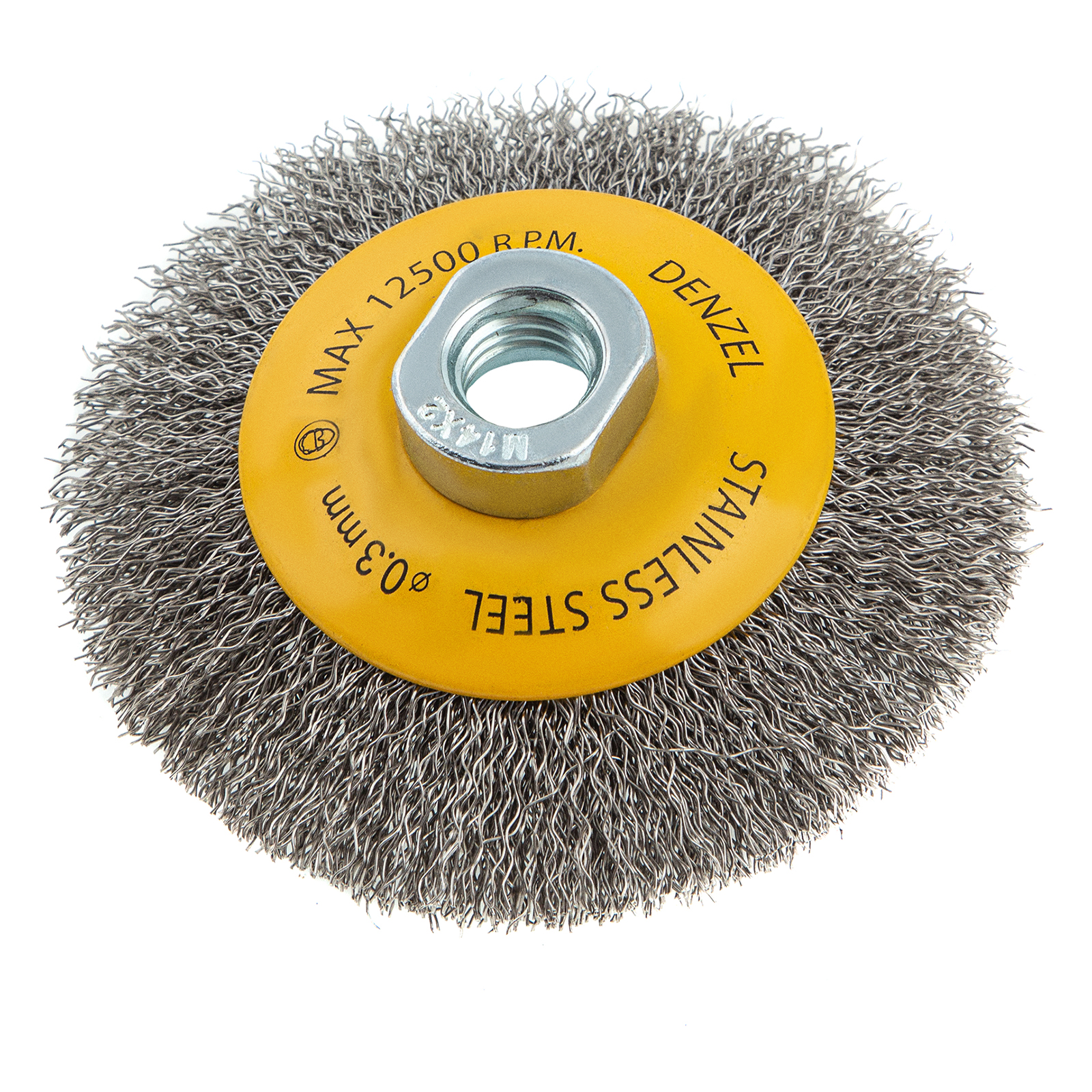 Щетка для УШМ, 100 мм, М14, Тарелка, витая нержавеющая проволока 0,3 мм