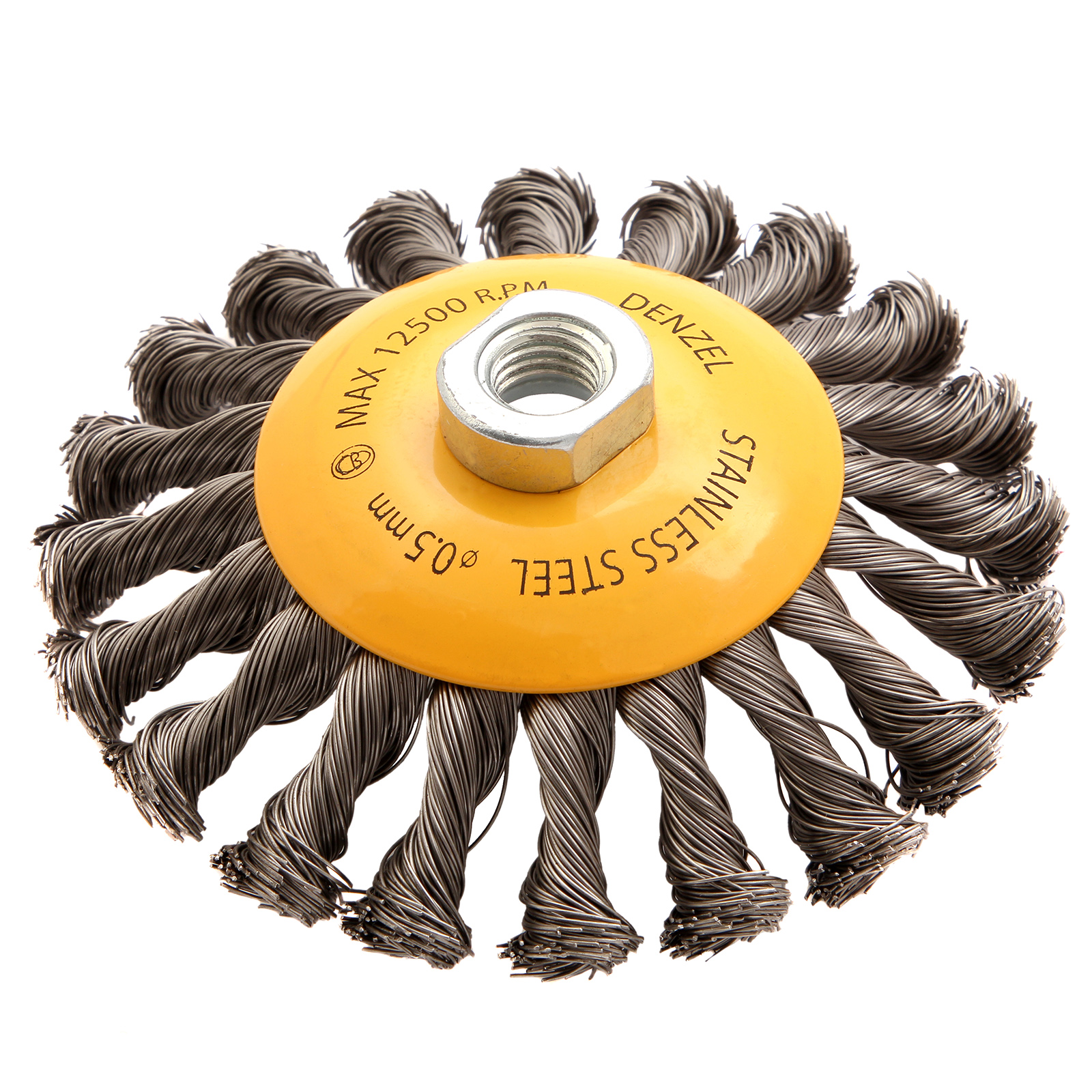 Щетка для УШМ, 125 мм, М14, Тарелка, крученая нержавеющая проволока 0,5 мм