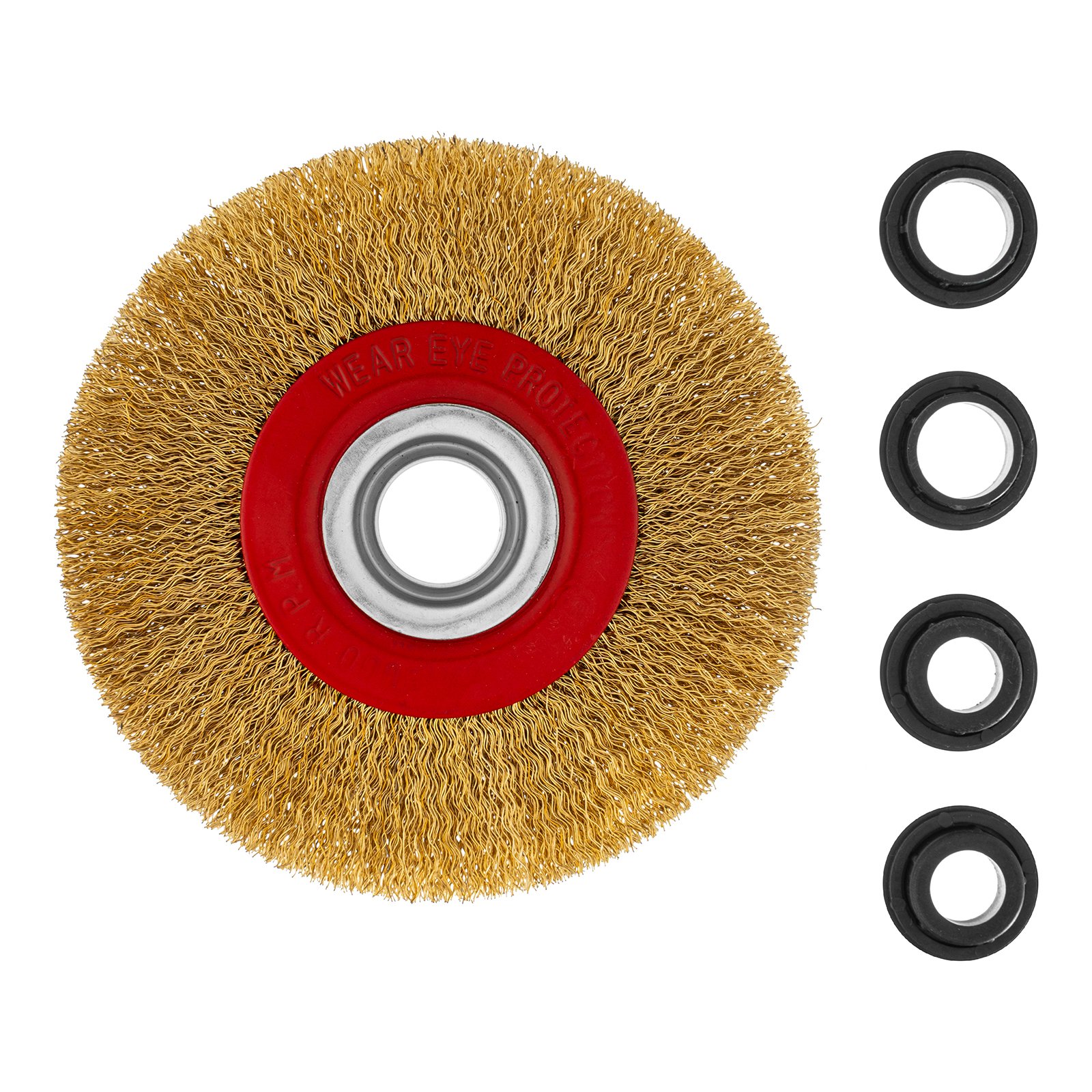 Щетка для точила, 125 мм, посадка 20 мм, плоская, латунир. витая проволока