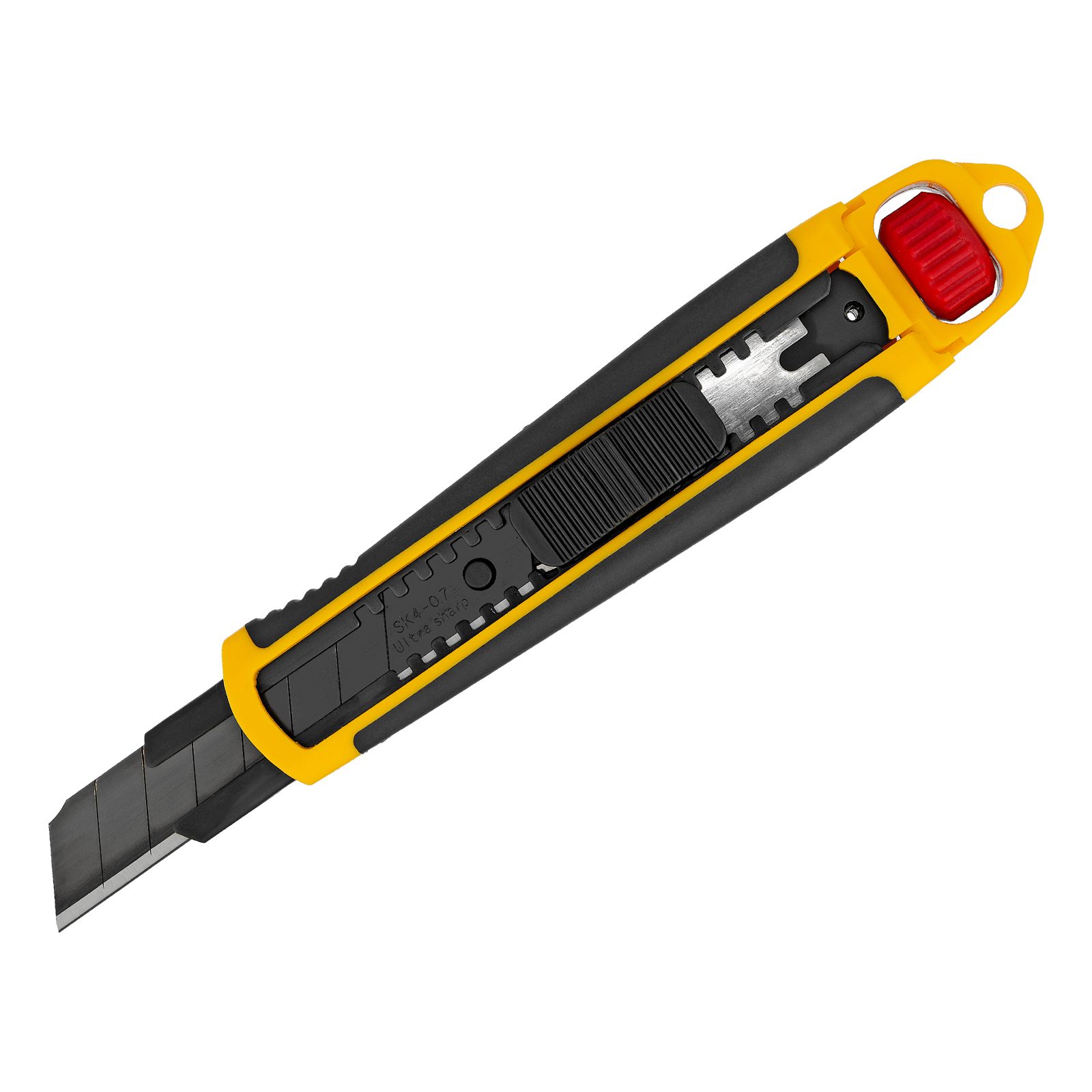 Нож, 18 мм, сменное лезвие, SK4, корпус из ABS + TPR, торцевой зажим