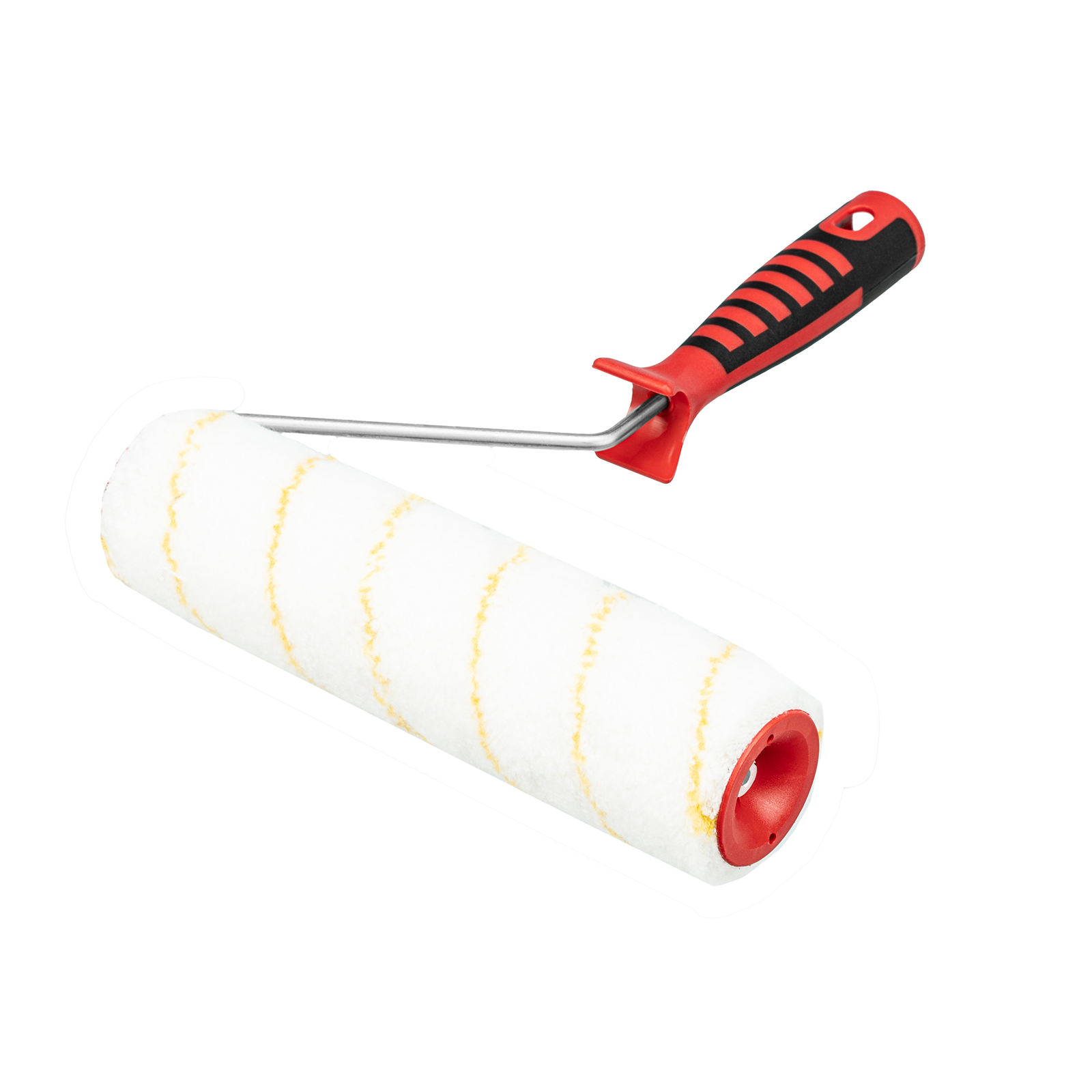 Валик в сборе ПОЛИАКРИЛ желтая полоса с двухком.руч., 250мм, ворс 12мм, D 48мм, Dруч.6 мм