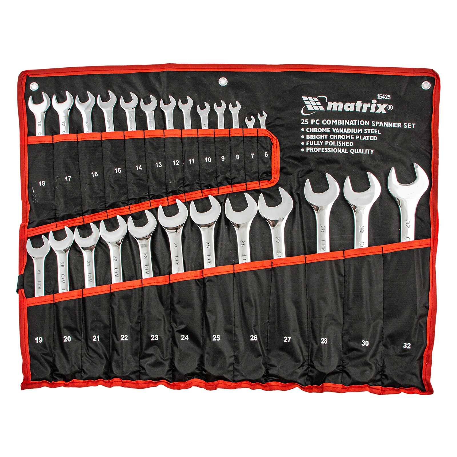 Набор ключей комбинированных, 6 - 32 мм, 25шт., CrV, полированный хром