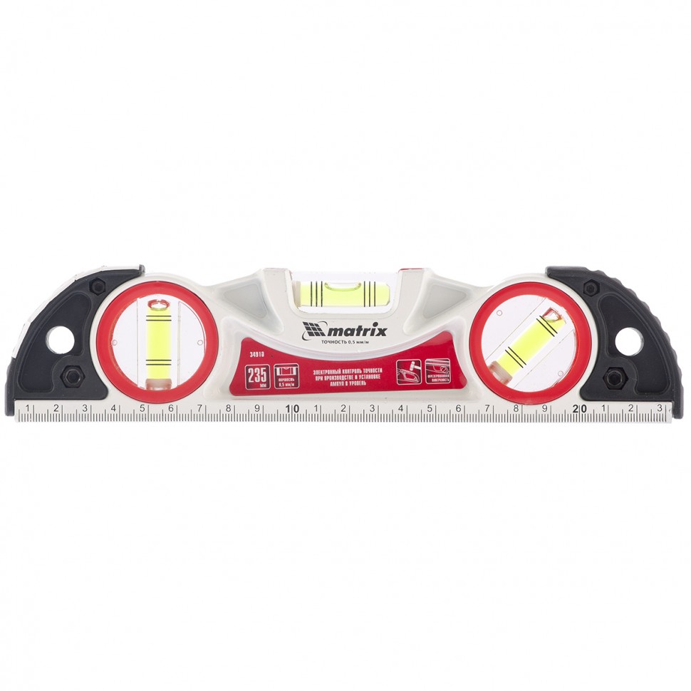 Уровень алюминиевый литой, фрезерованный, 3 глазка, две ударные площадки, 235 мм