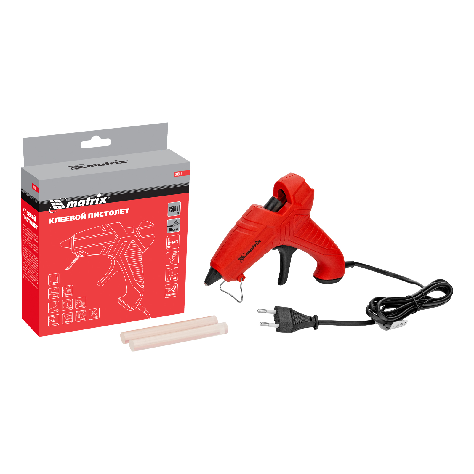Клеевой пистолет, 11 мм, 25 (80) Вт, 16 г/мин