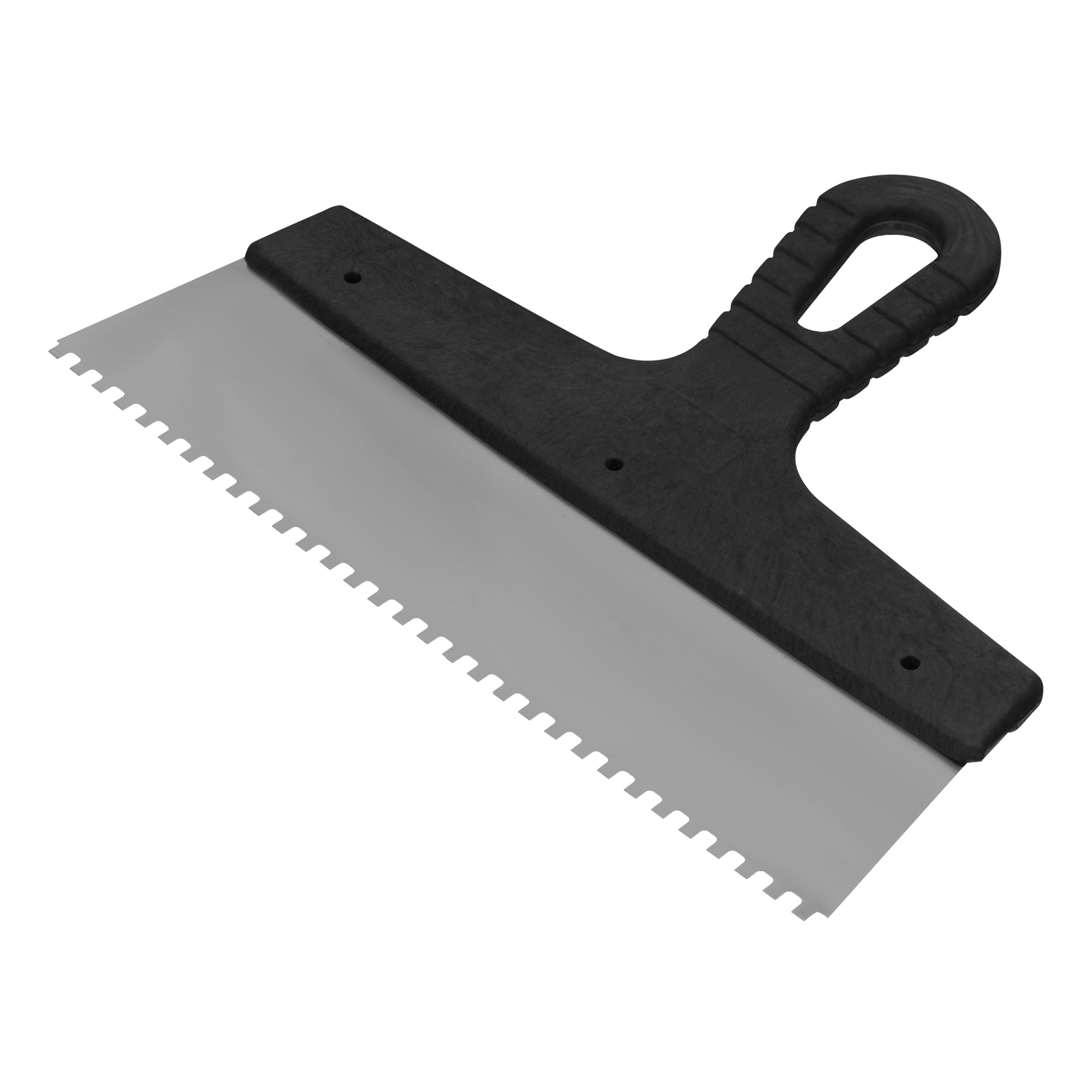 Шпатель из нержавеющей стали, 250 мм, зуб 4х4 мм, пластмассовая ручка