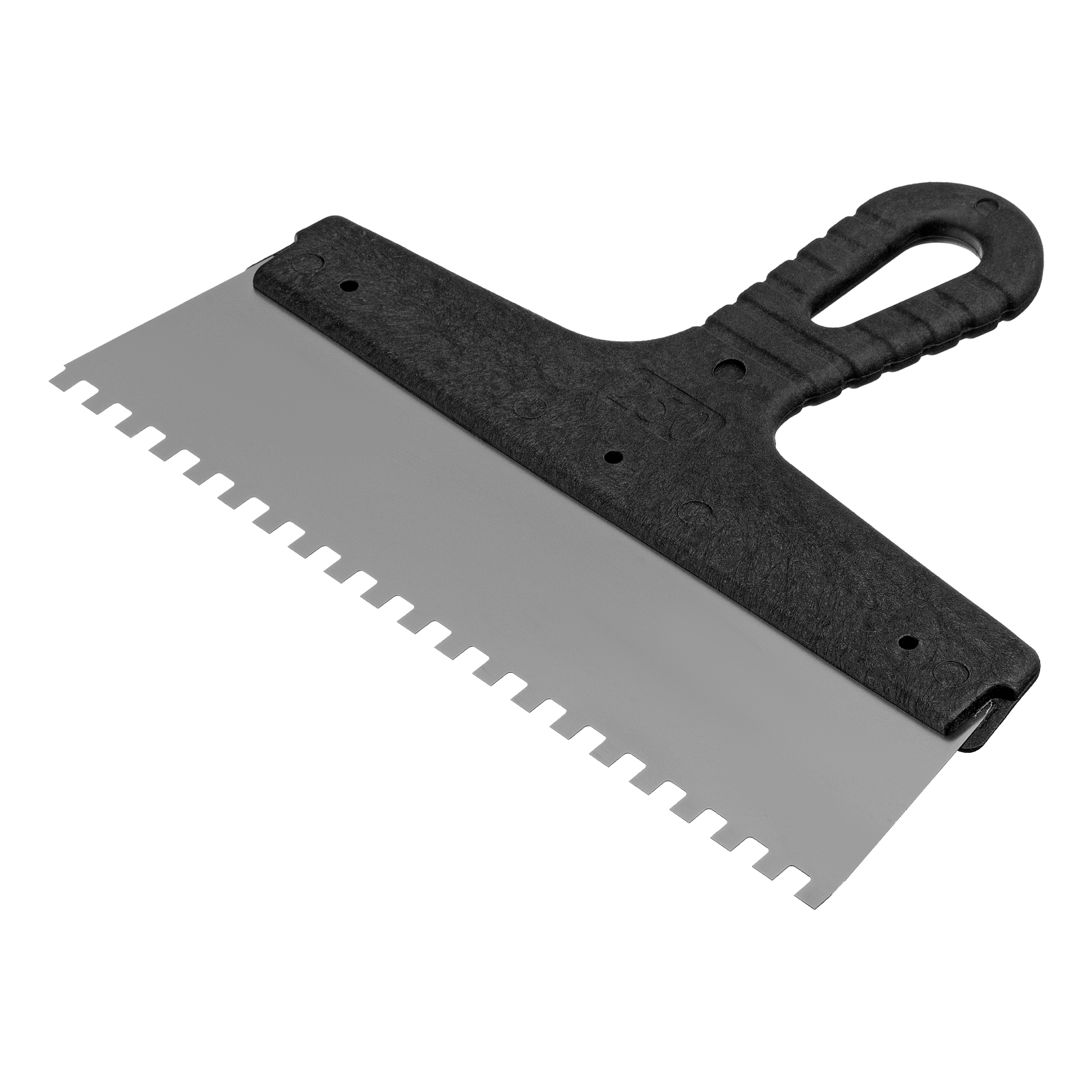 Шпатель из нержавеющей стали, 250 мм, зуб 6х6 мм, пластмассовая ручка