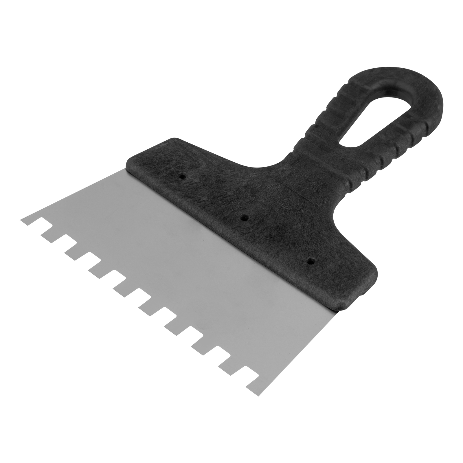 Шпатель из нержавеющей стали, 150 мм, зуб 8х8 мм, пластмассовая ручка