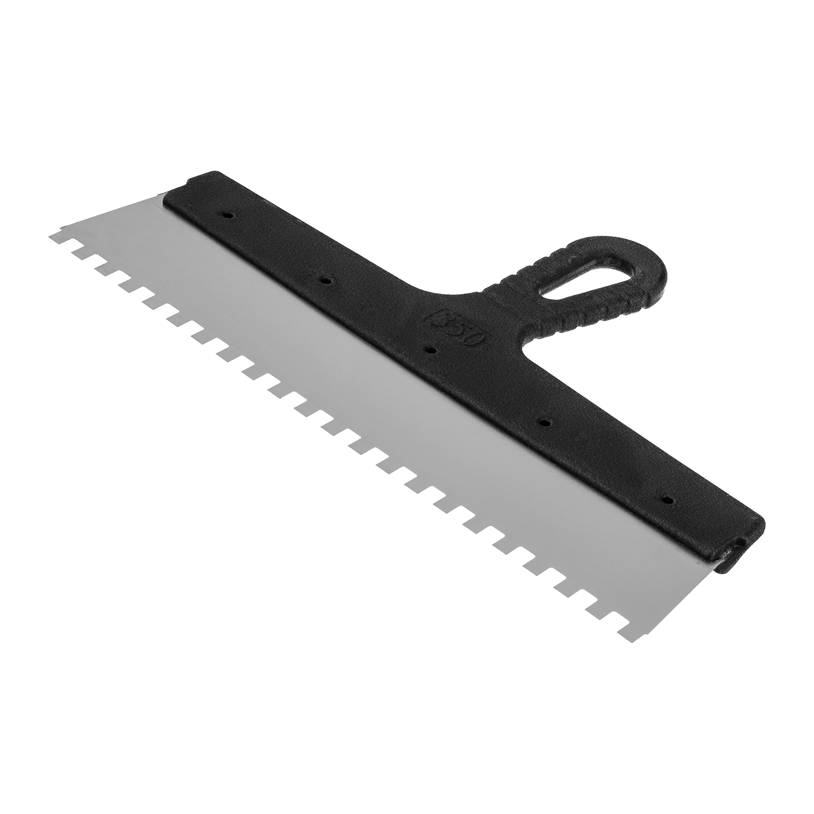 Шпатель из нержавеющей стали, 350 мм, зуб 8х8 мм, пластмассовая ручка