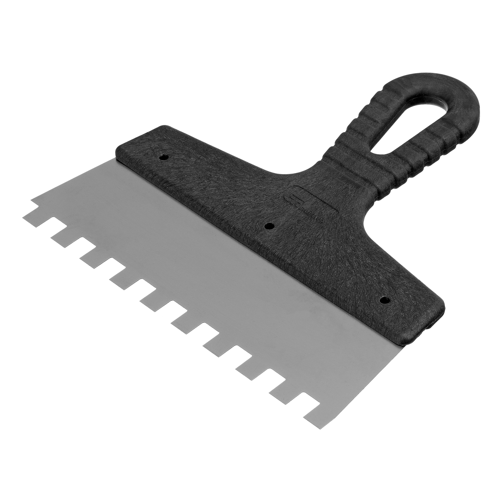 Шпатель из нержавеющей стали, 200 мм, зуб 10х10 мм, пластмассовая ручка