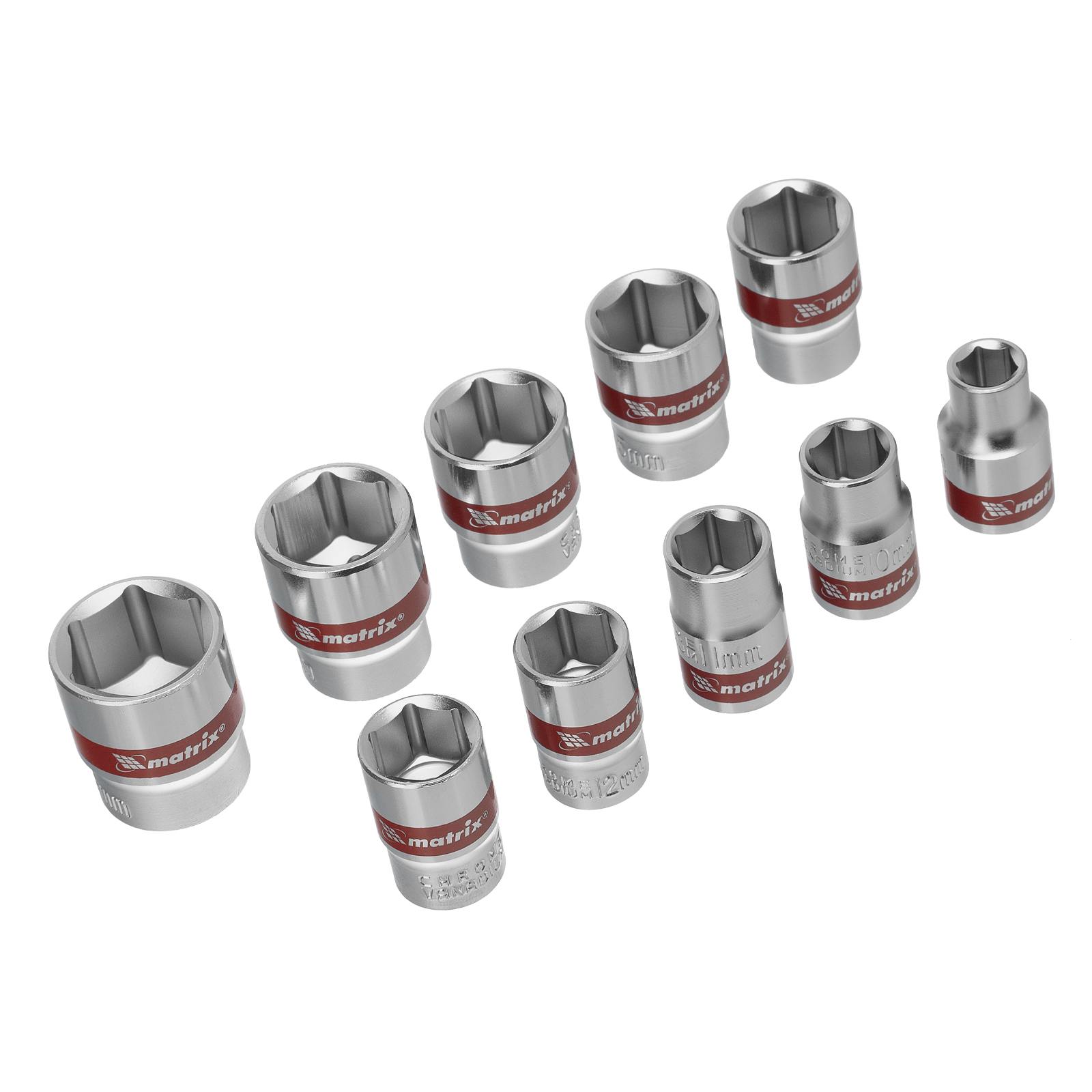 Набор торцевых головок 3/8', 6 гранные, CrV, 8-19мм, 10 штук