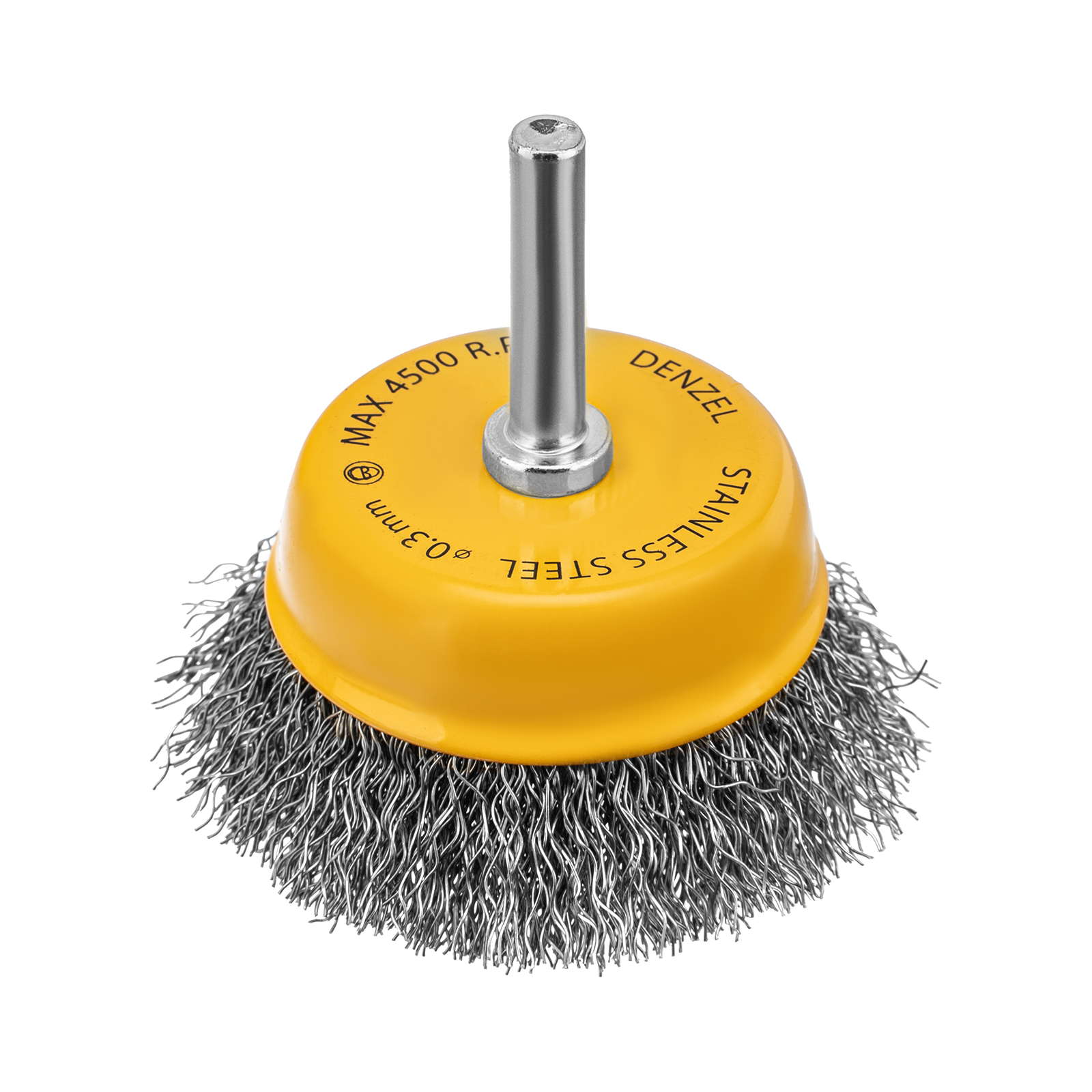 Щетка для дрели, 65 мм, Чашка, со шпилькой , нержавеющая витая проволока