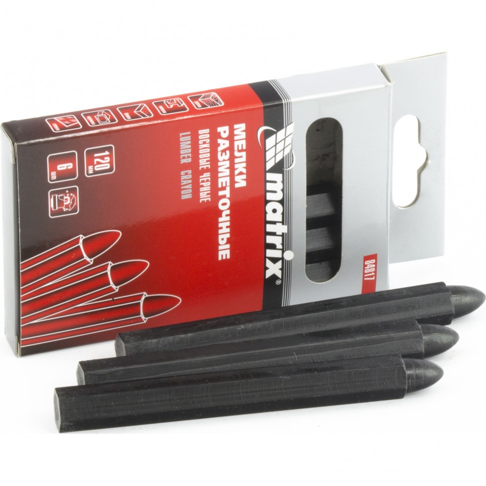 Мелки разметочные восковые черные, 120мм, коробка 6шт.