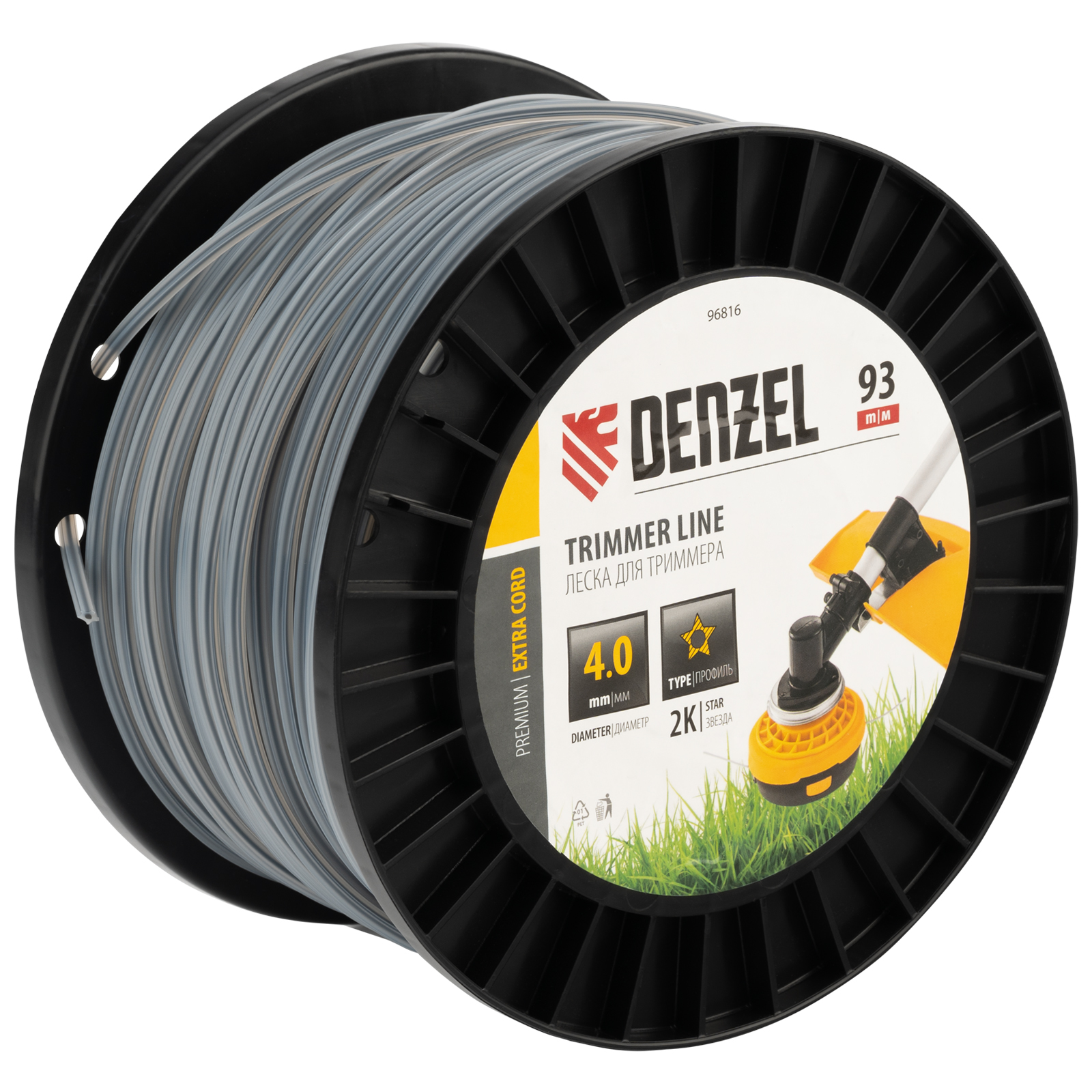 Леска для триммера двухкомпонентная звезда, 4,0мм х 93м, на DIN катушке EXTRA CORD