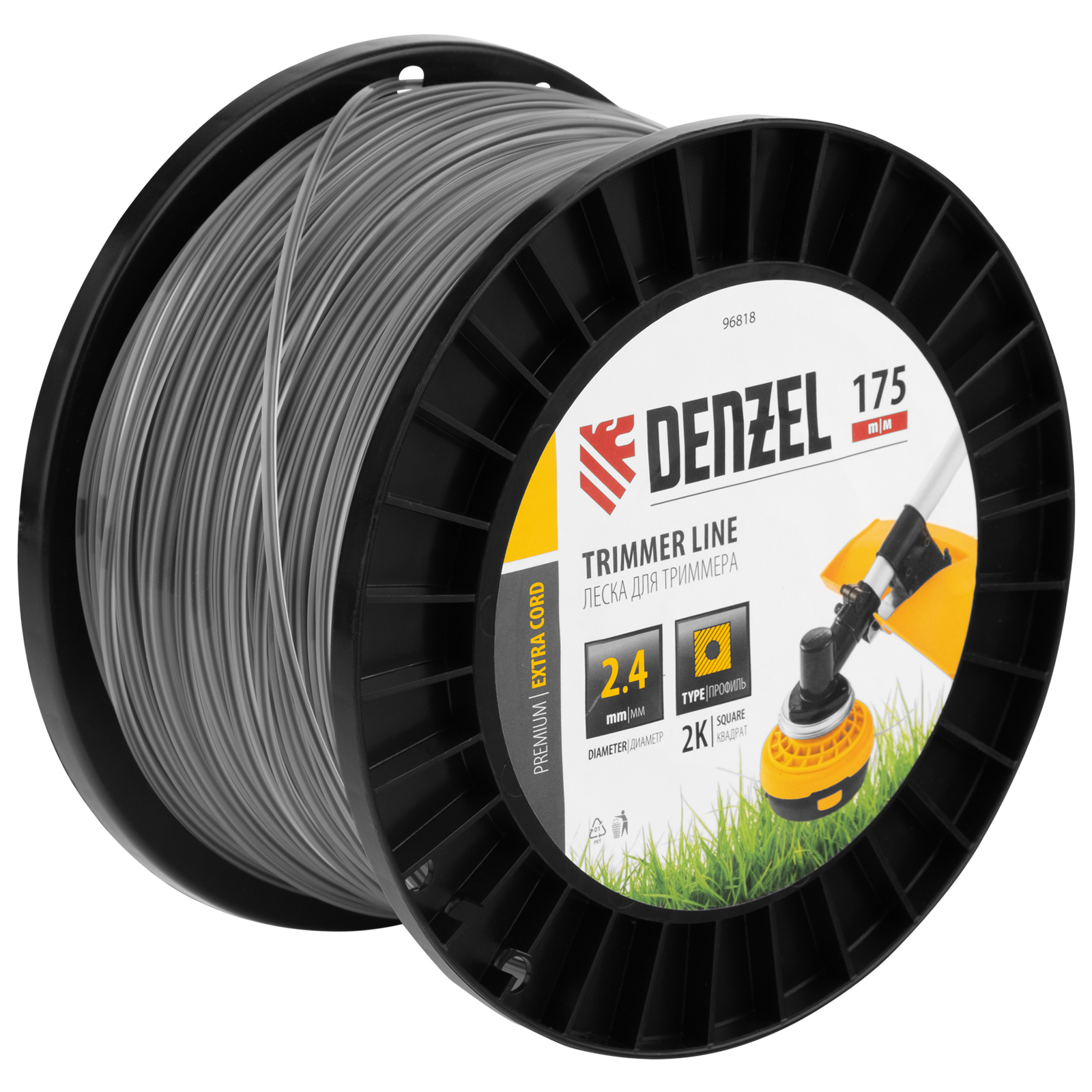 Леска для триммера двухкомпонентная квадрат, 2,4мм х 175м, на DIN катушке EXTRA CORD