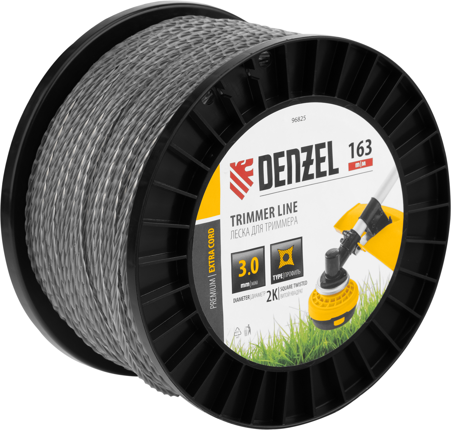 Леска для триммера двухкомпонентная витой квадрат, 3,0мм х 163м, на DIN катушке EXTRA CORD