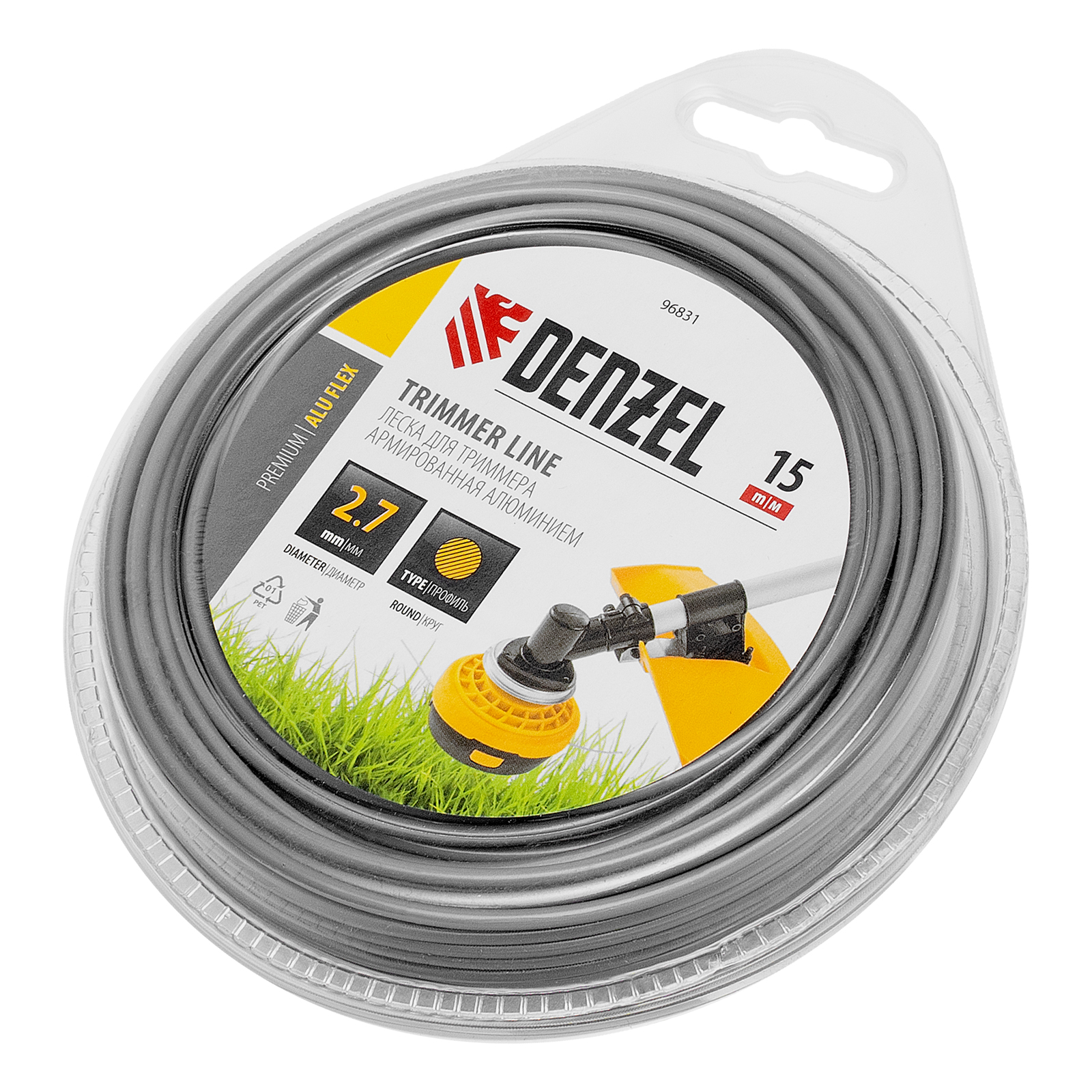 Леска для триммера армированная алюминием круглая, 2,7мм х 15м, блистер ALUFLEX