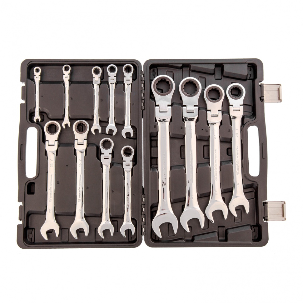 Набор ключей комбинированных трещоточных шарнирных 8-32 мм, 13 шт., CrV