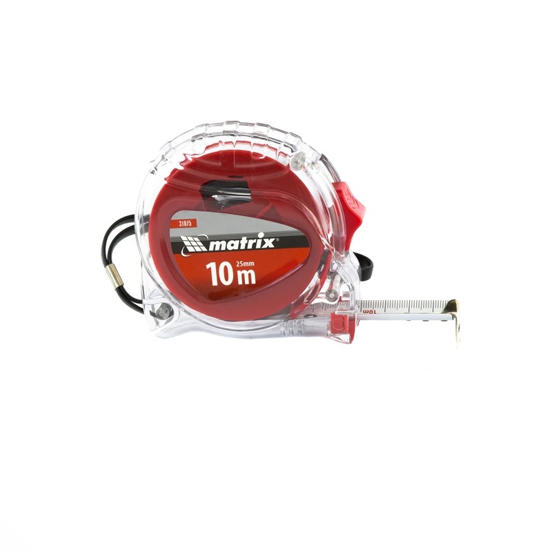 Рулетка Crystal, 10 м х 25 мм, корпус из поликарбоната