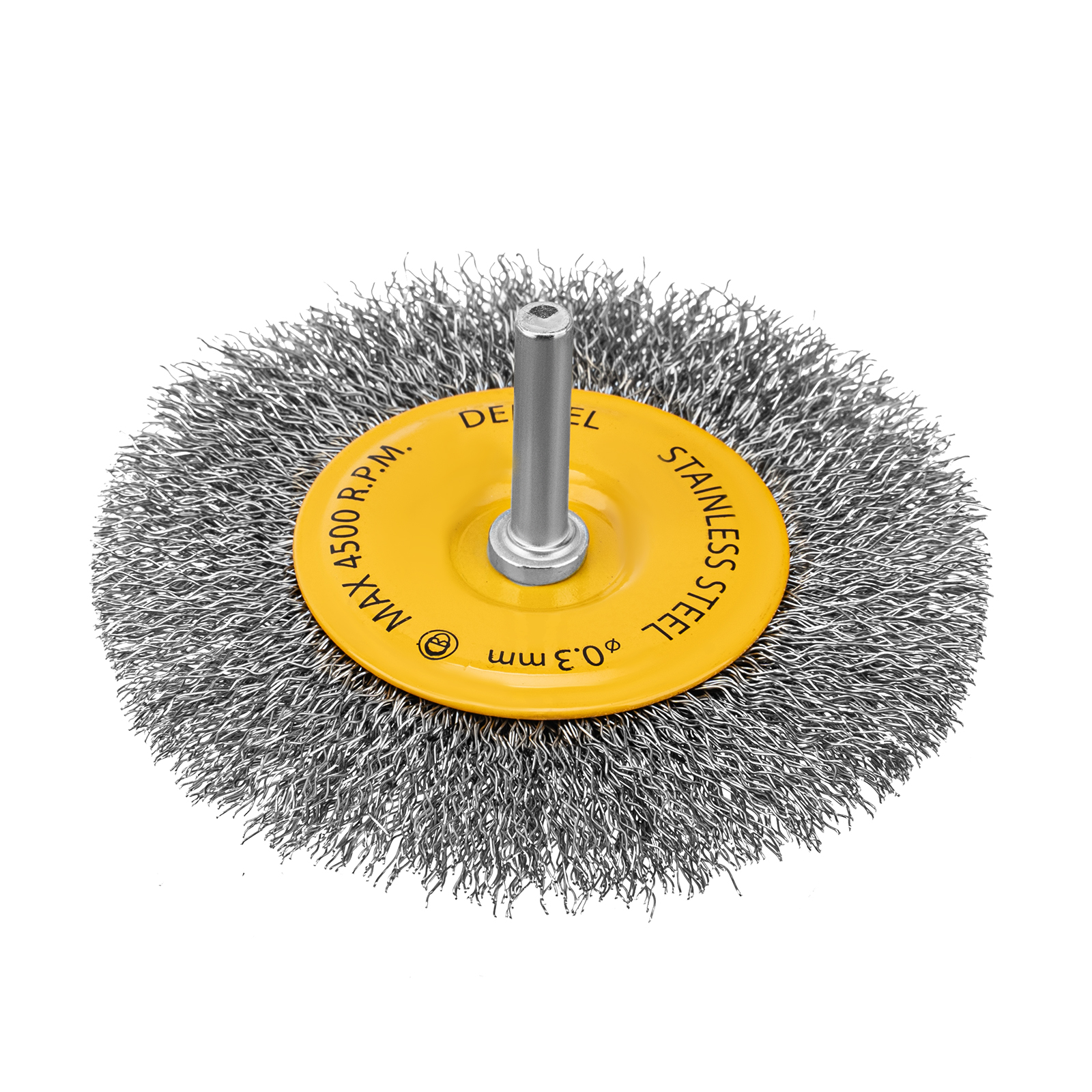 Щетка для дрели 100 мм, Плоская, со шпилькой, нержавеющая витая проволока