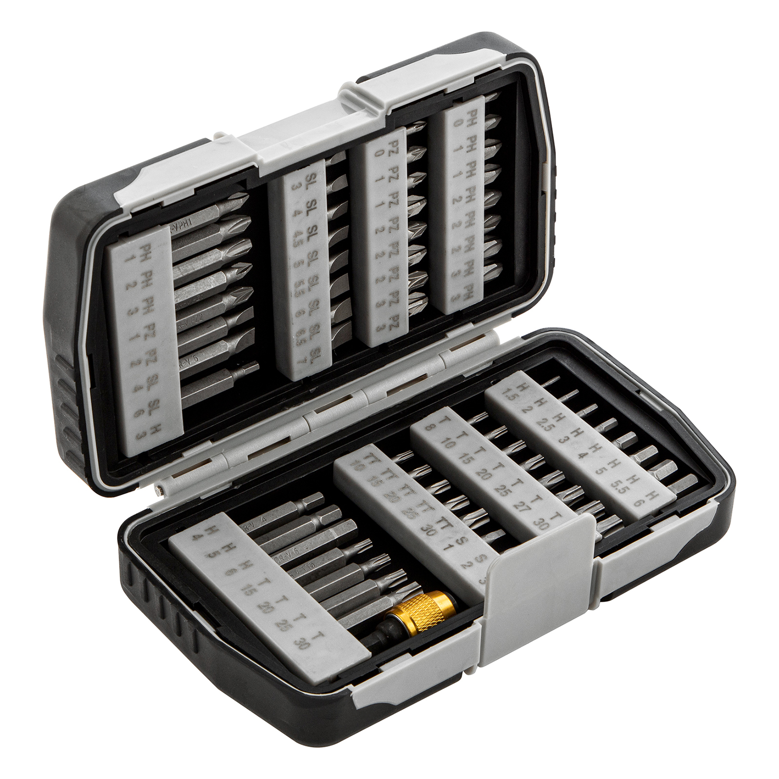 Набор бит, магнитный адаптер, CrV, в пласт.боксе, 64 шт.