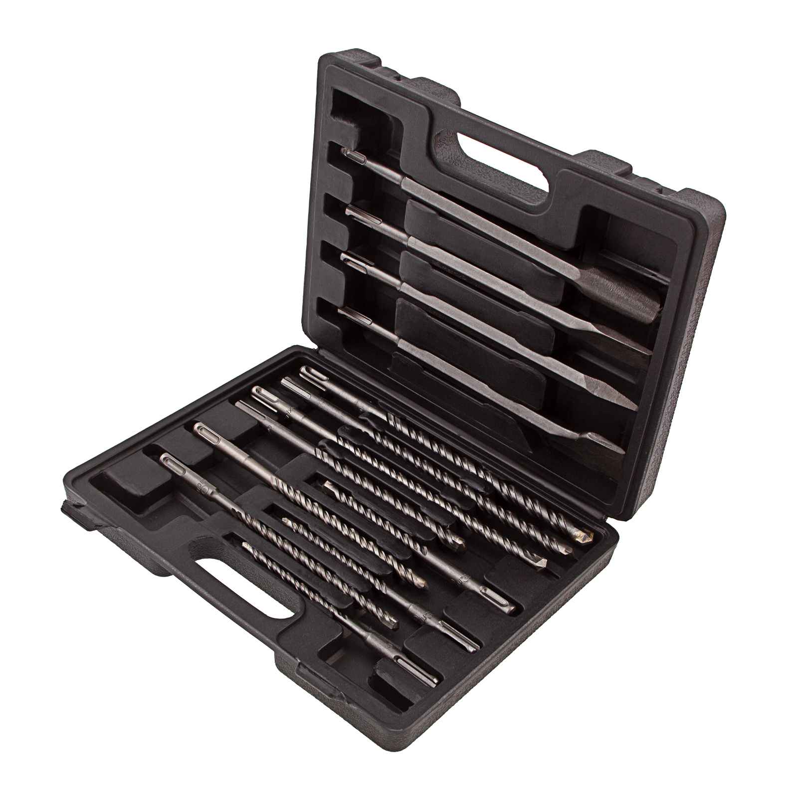 Набор буров по бетону, 6-8-10х160, 8-10-12х210, 10-12-14х260 мм, зубила 4шт., в боксе