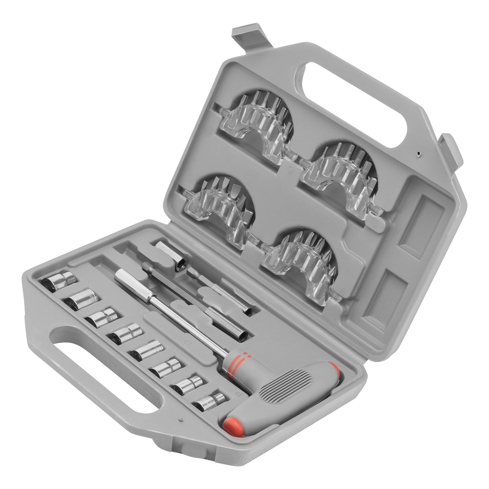 Отвертка с Т-образной ручкой + биты, 36 пред., PH + SL + PZ + HEX + Torx, CrV, 2к рукоятка